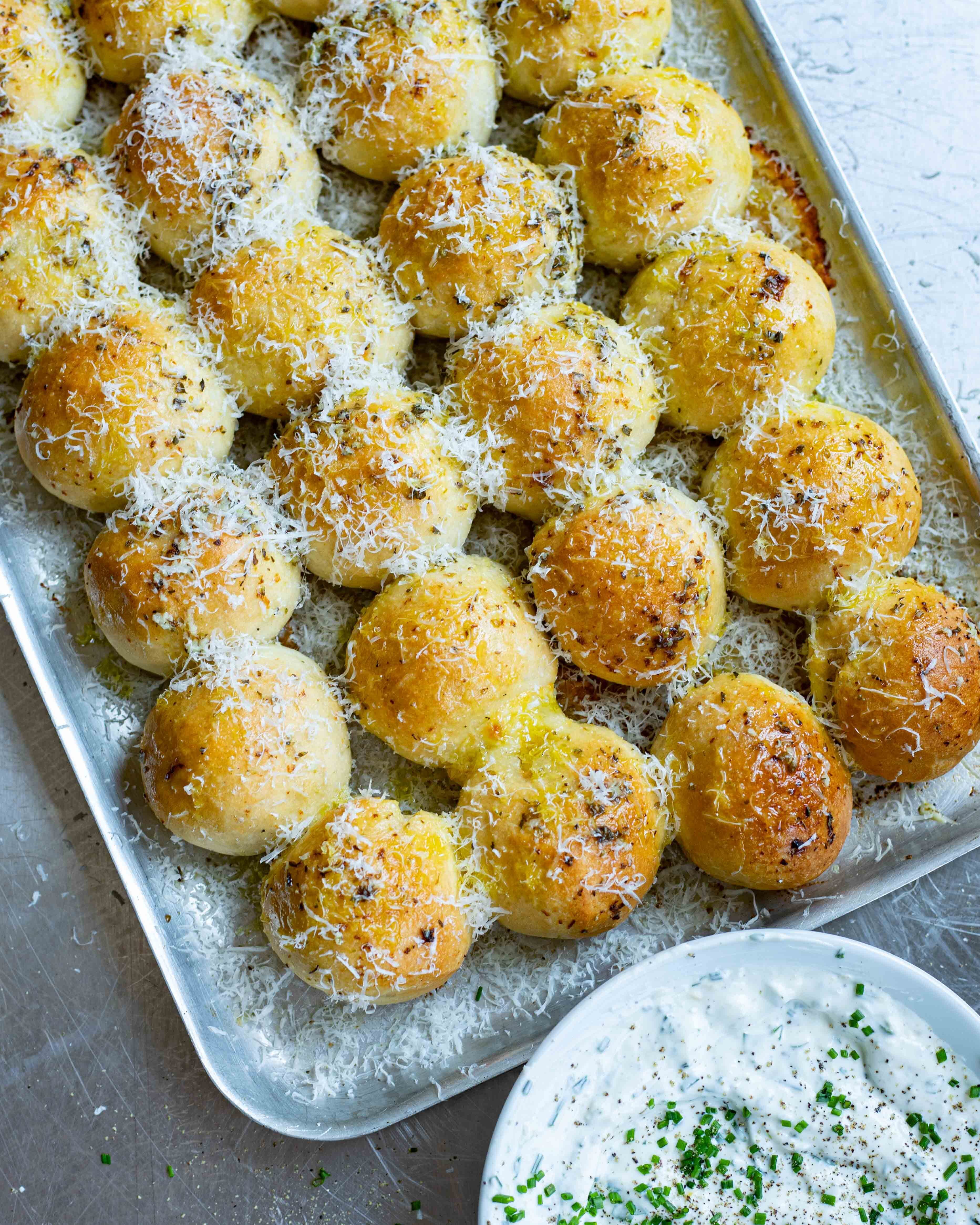 Cheesy Dough Balls With Roasted Garlic Herb Dip