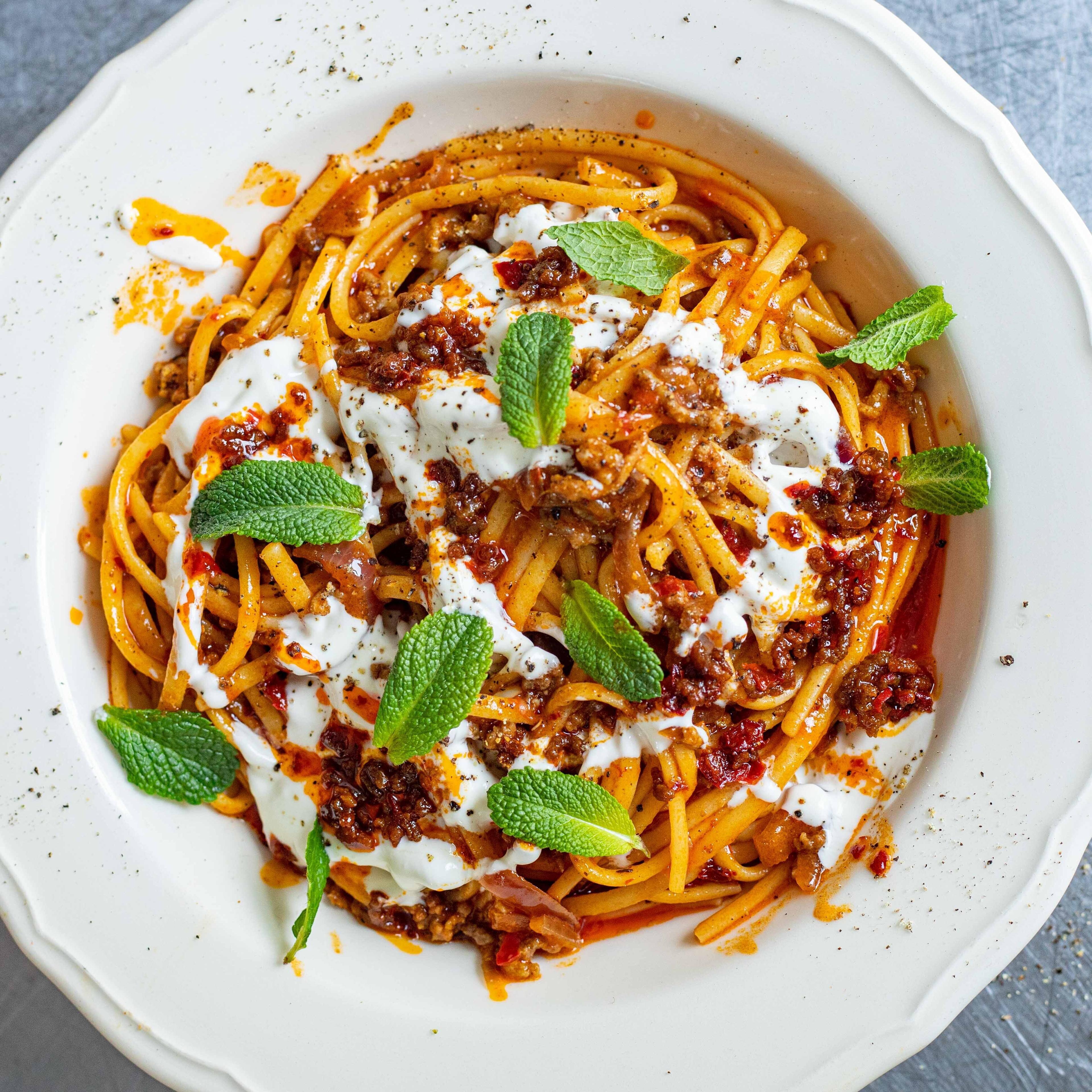 Creme Fraiche Healthy Merguez Spiced Lamb Linguine