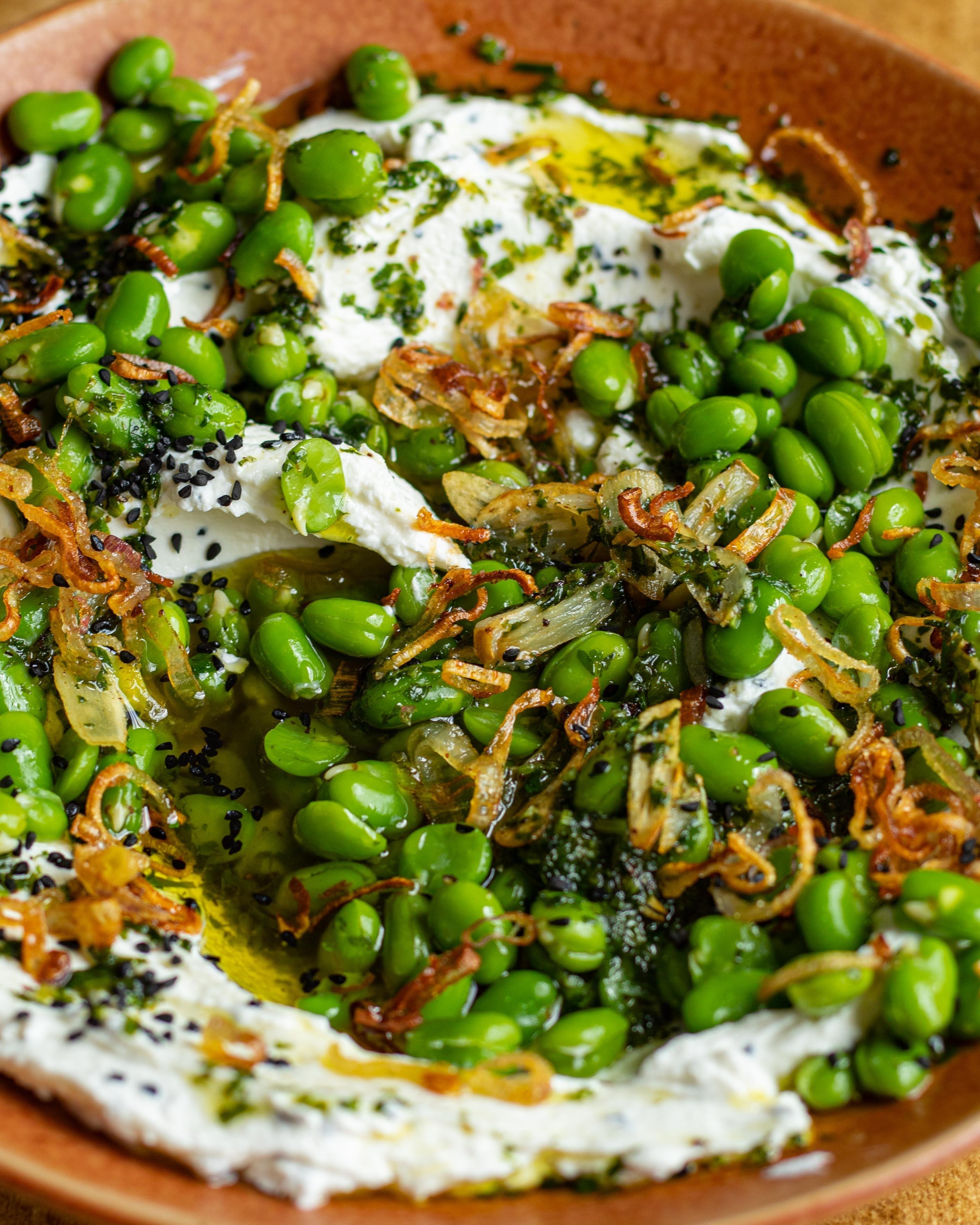 Eat The Heat Garlicky Broad Beans Labne