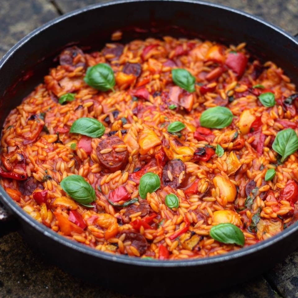 Roasted Pepper Chorizo Orzo