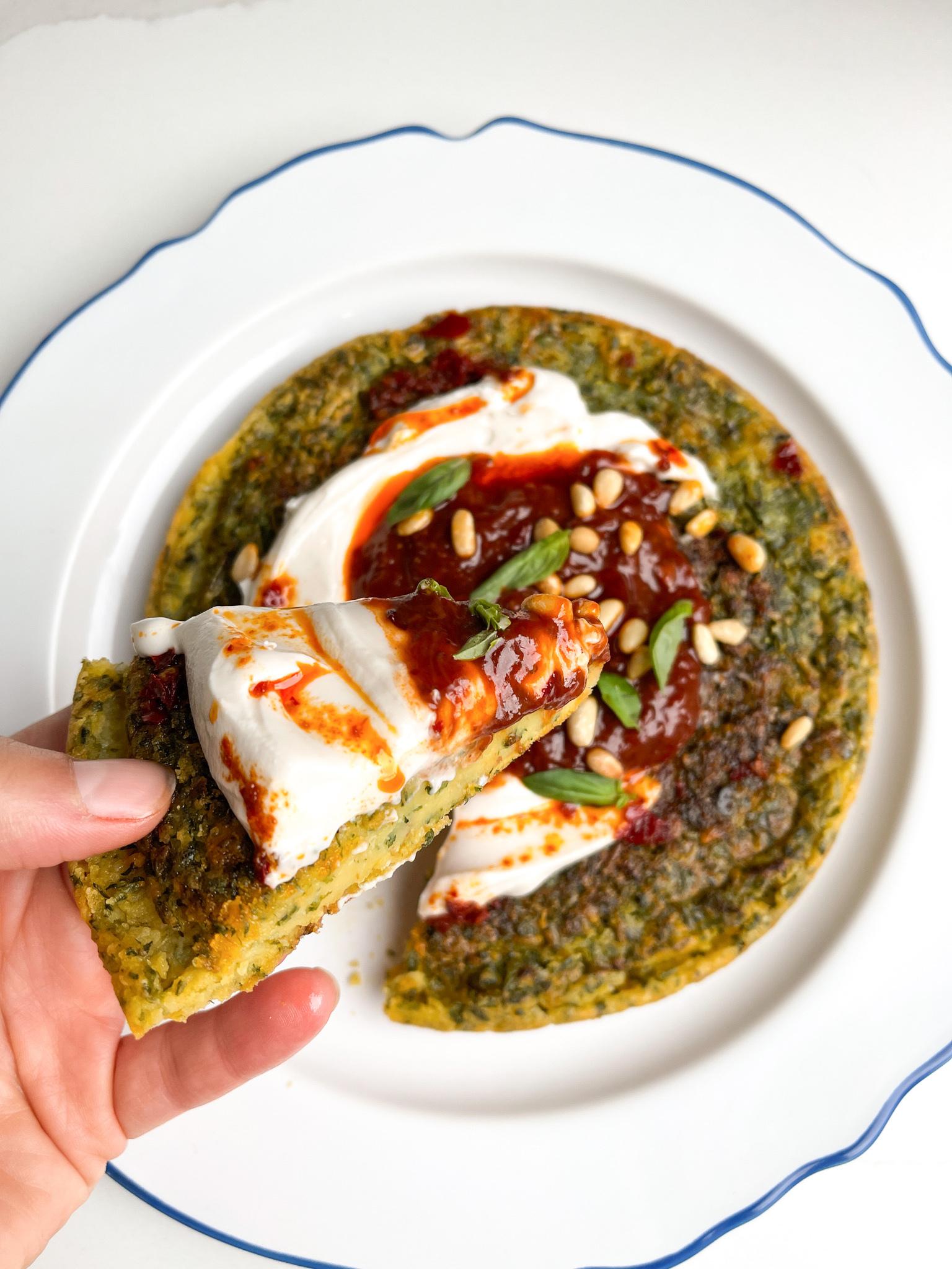 Herby Chickpea Pancake With Strawberry Harissa Jam