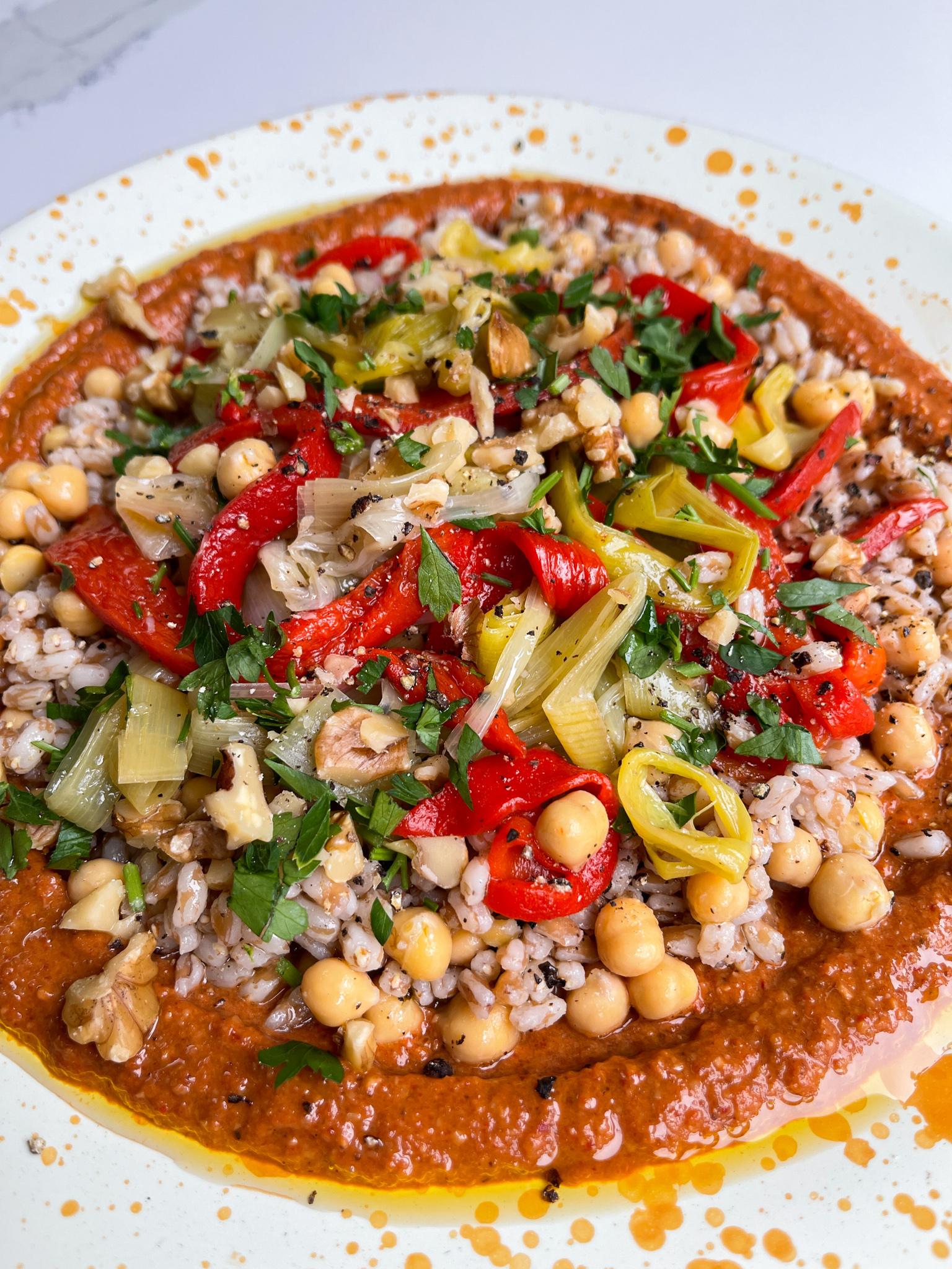 Muhammara With Leeks And Grains