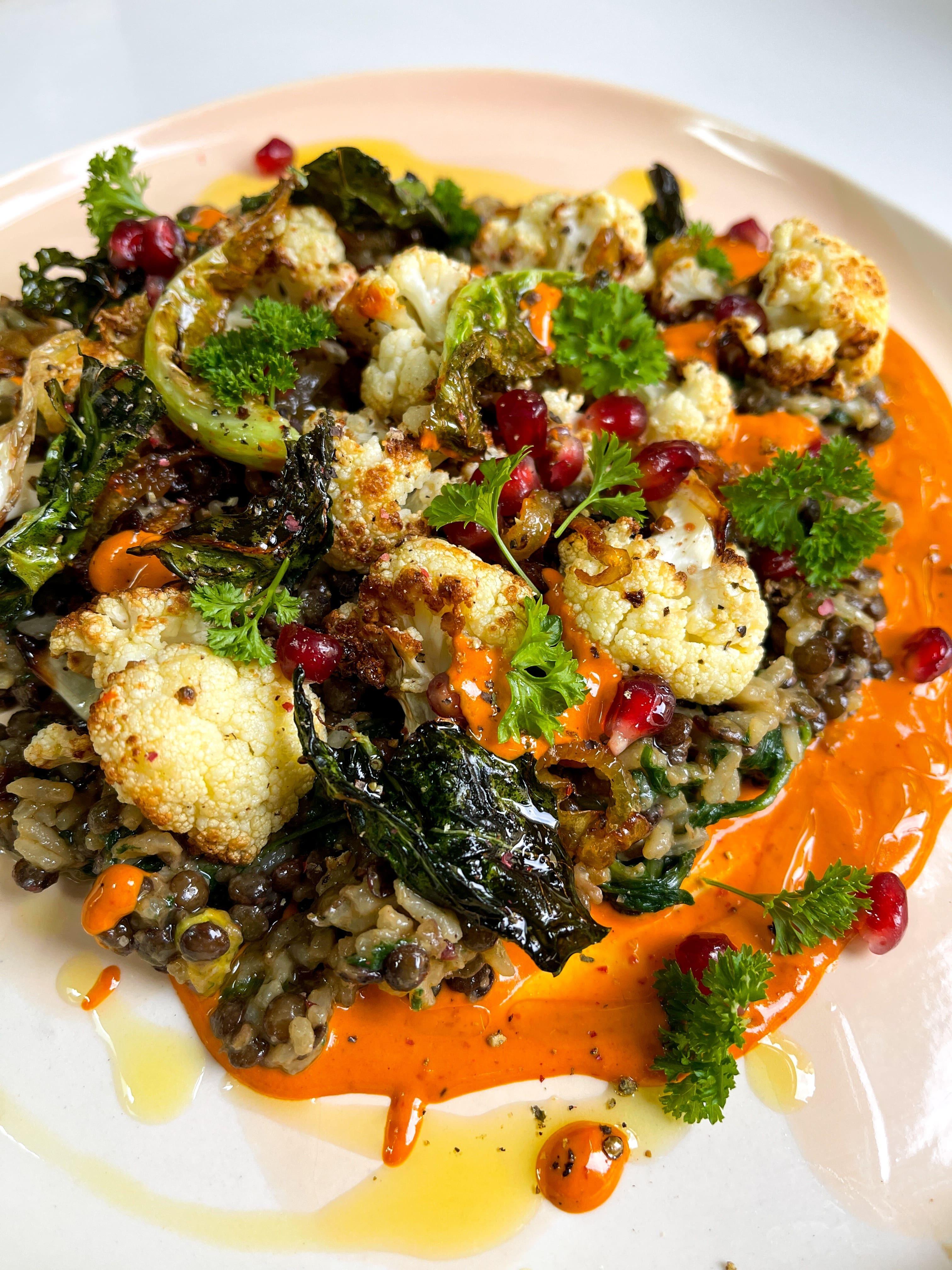 Cauliflower With Harissa Tahini And Lentils