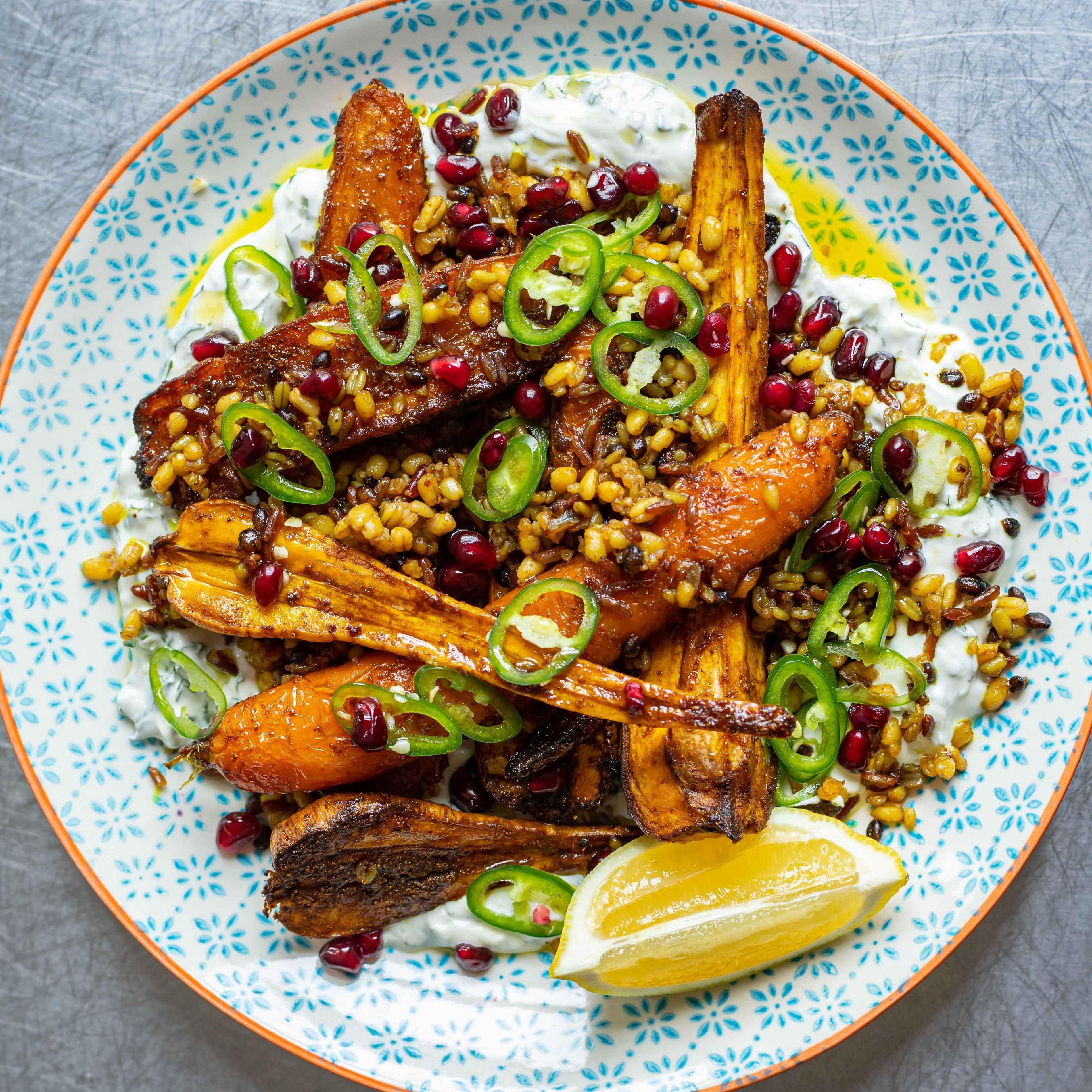 Curry Roasted Carrots and Parsnips with Chilli Yoghurt