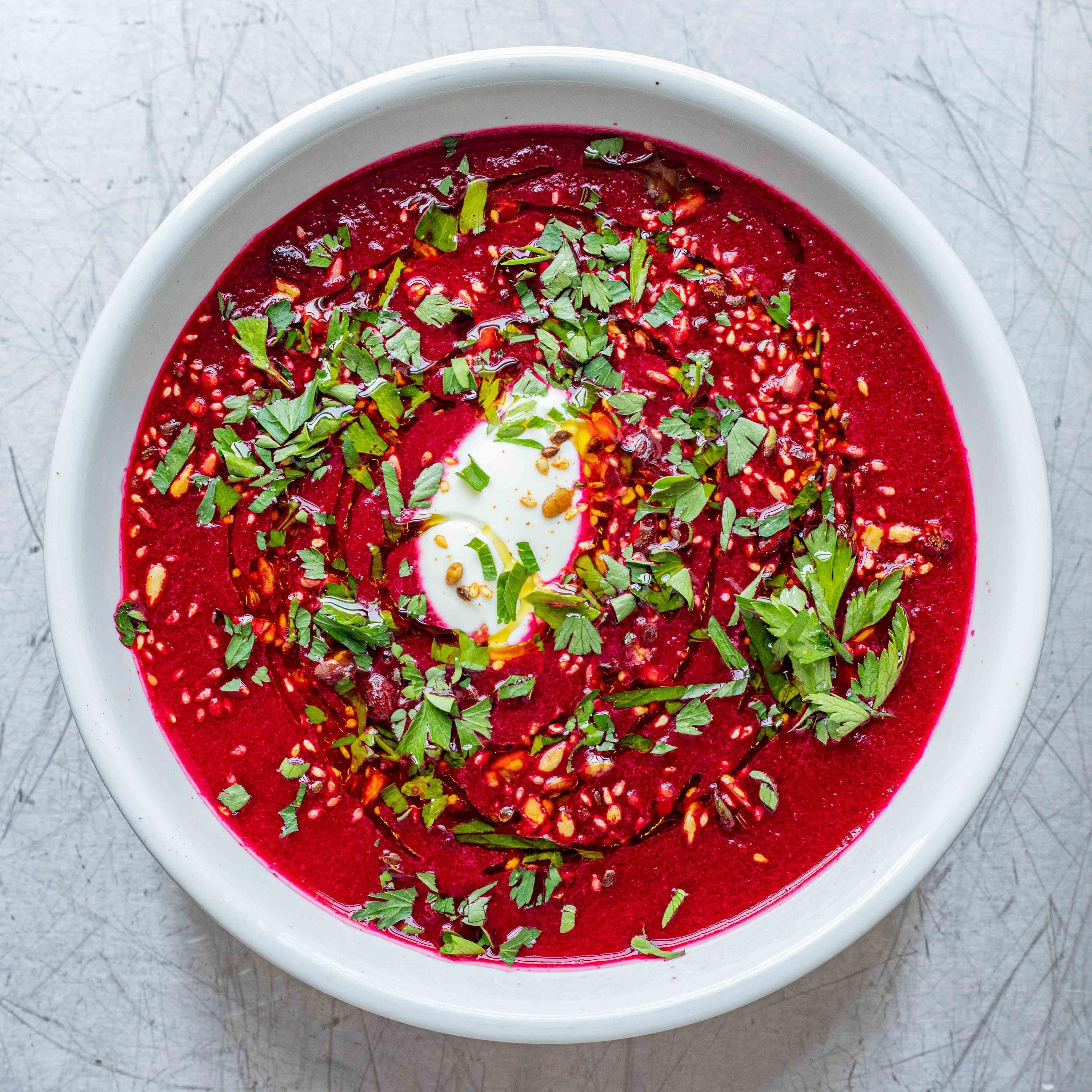 Baked Beetroot Soup With Spicy Seeds