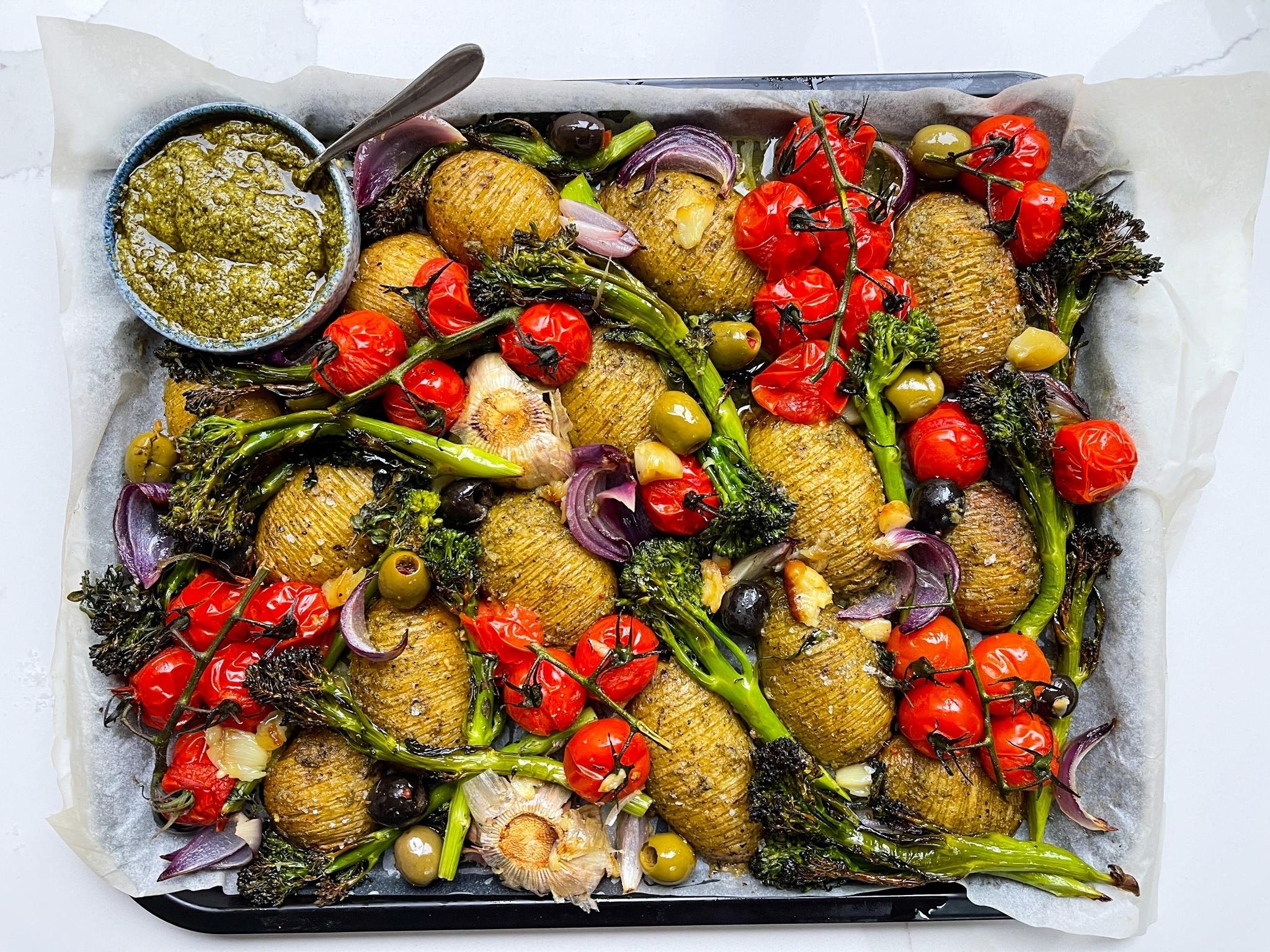 Pesto Hasselback Potato Traybake