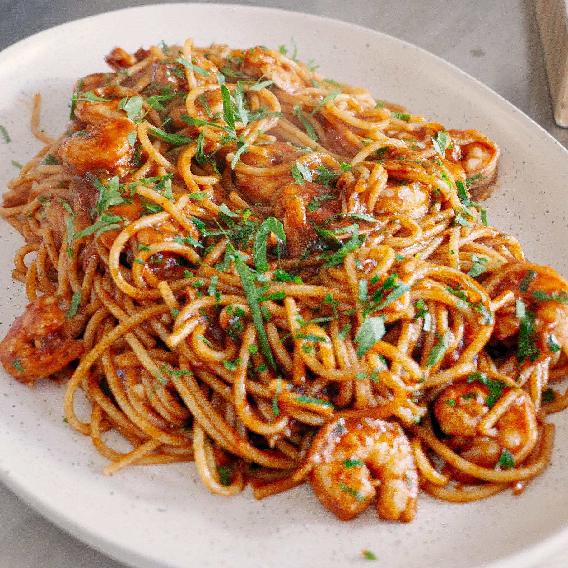 Saucy Prawn Spaghetti