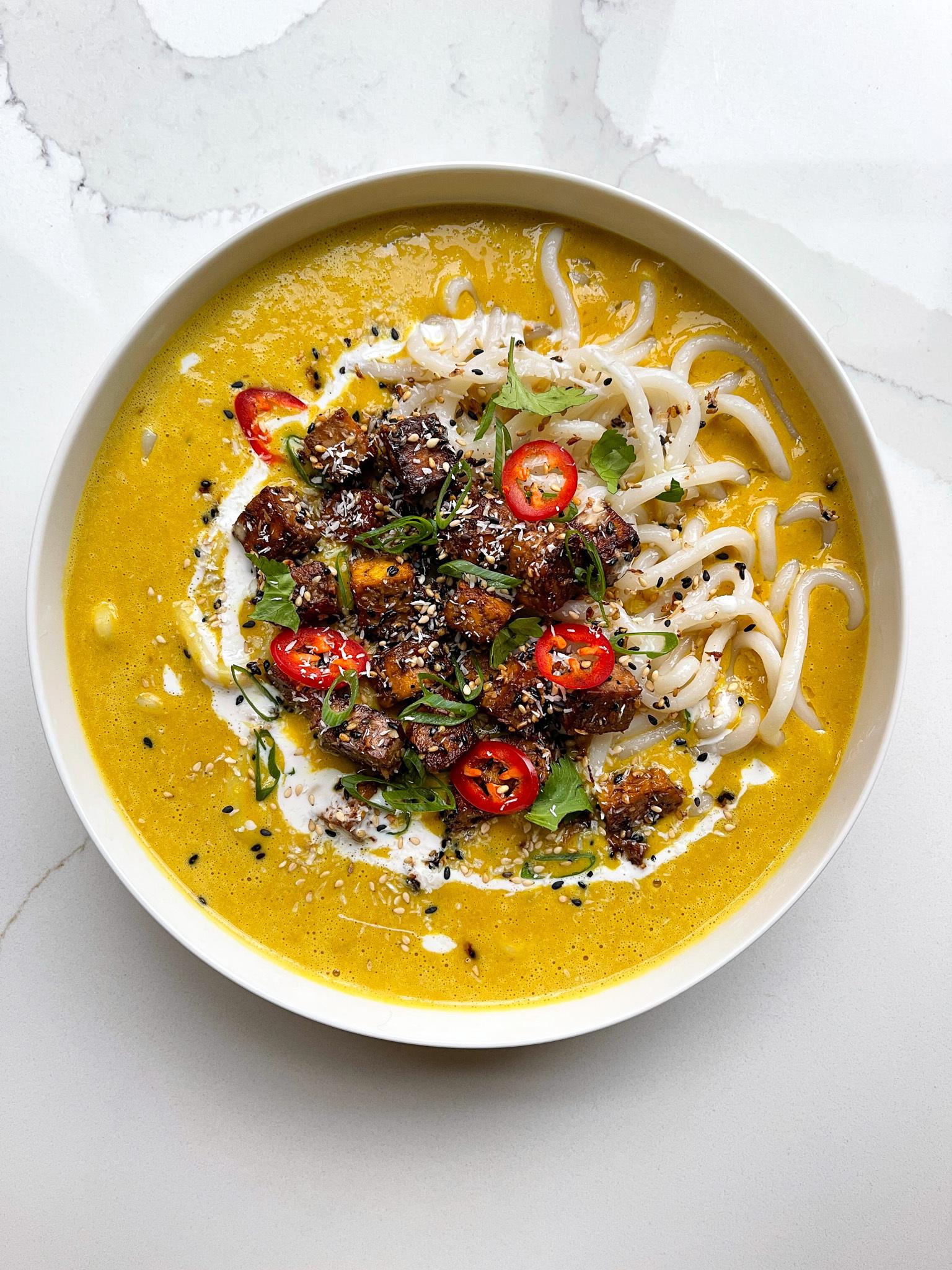 Udon Noodle Soup With Coconut Tofu