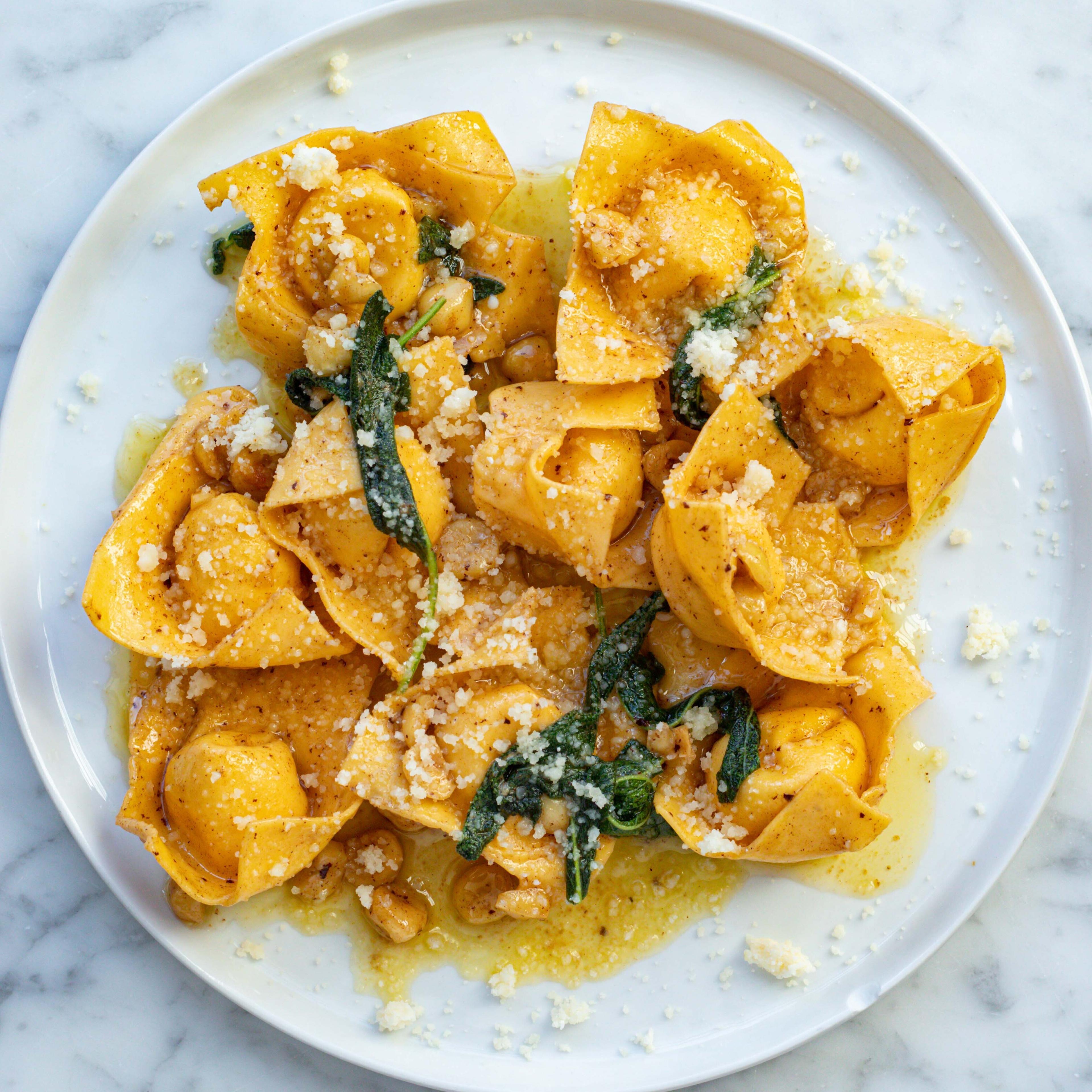 Potato And Taleggio Tortelli With Hazelnut Sage Butter