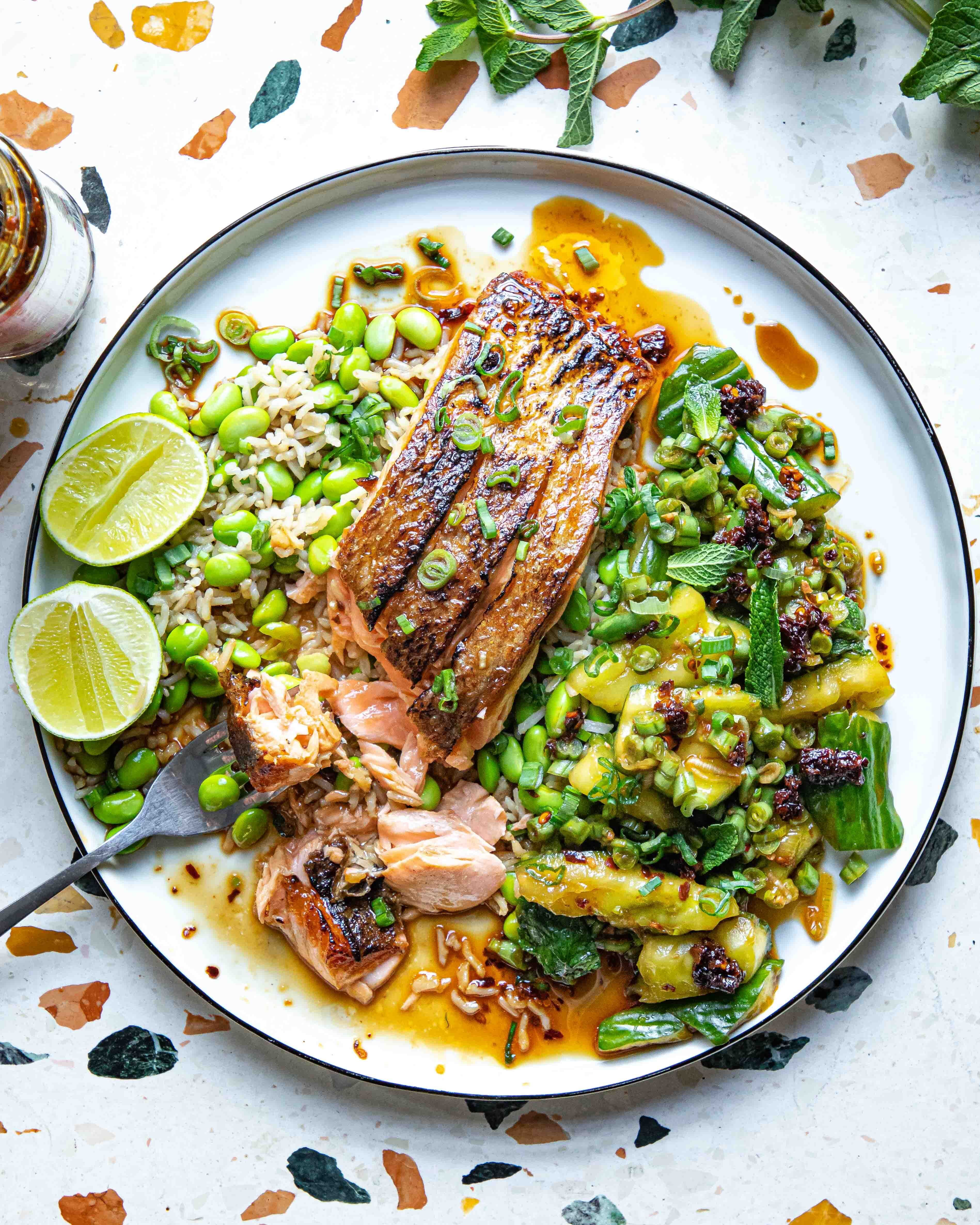 Blackened Salmon With Smashed Cucumber Salad