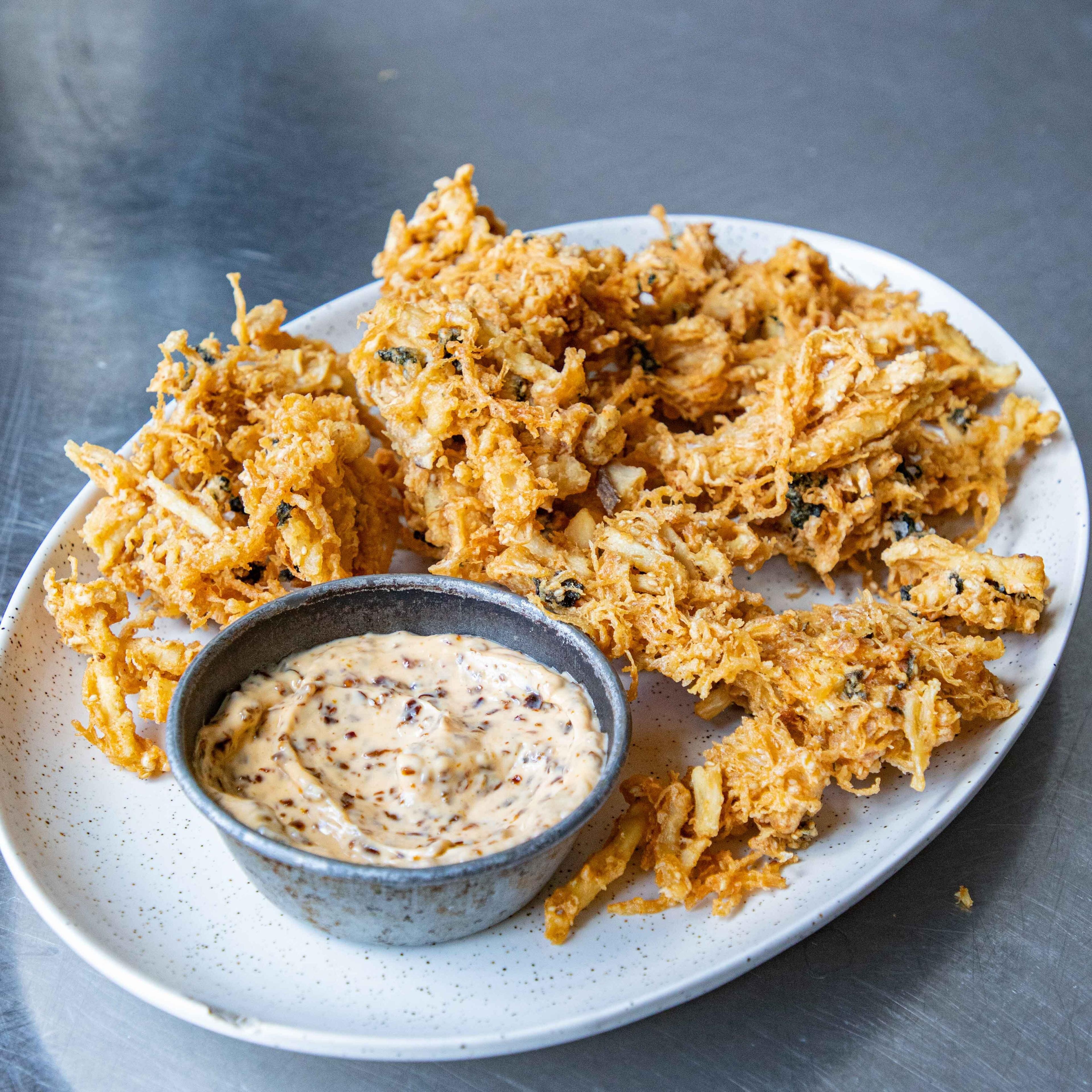 Crispy Mushroom Fritters With Chilli Crisp Mayo