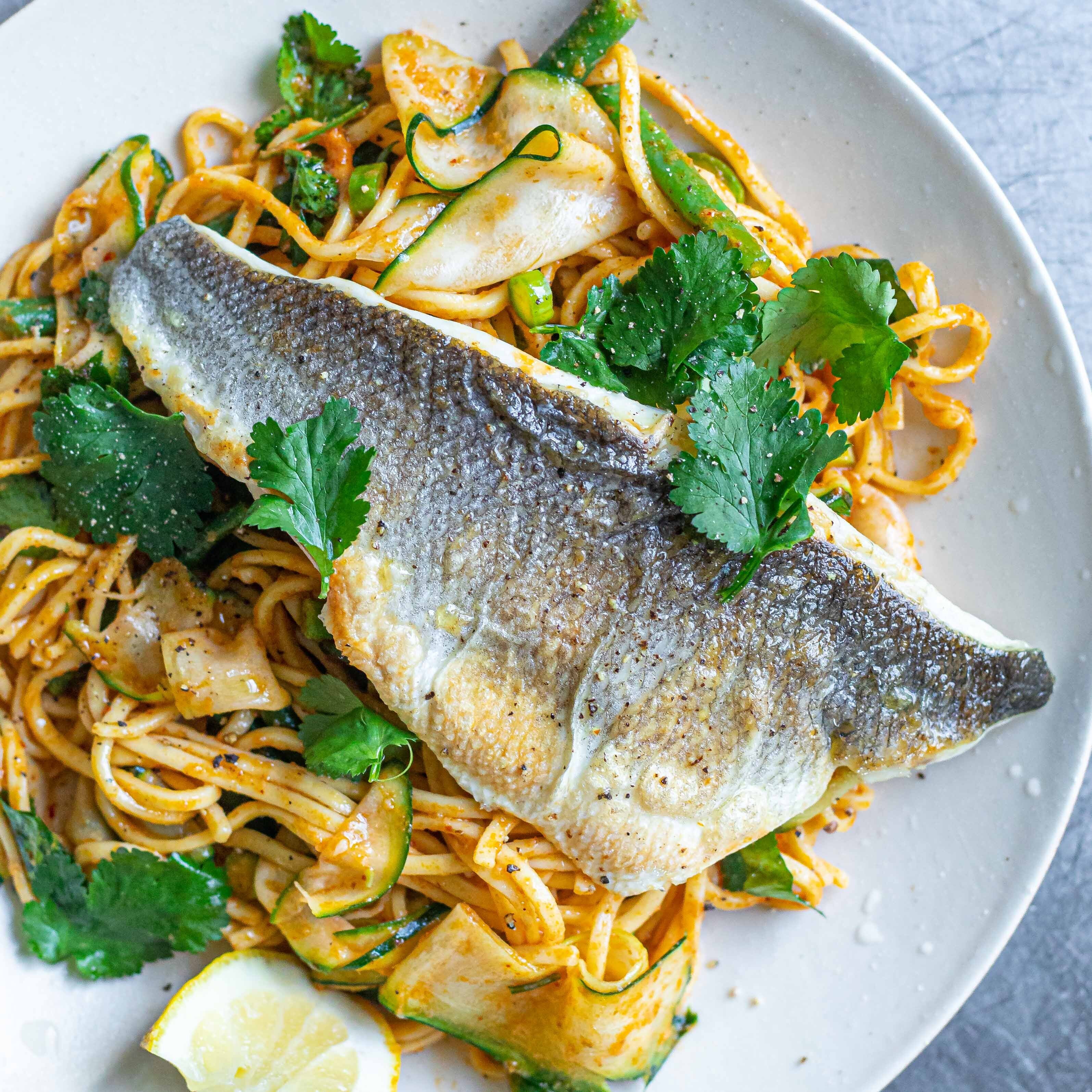 Crispy Sea Bass Spicy Noodle Salad