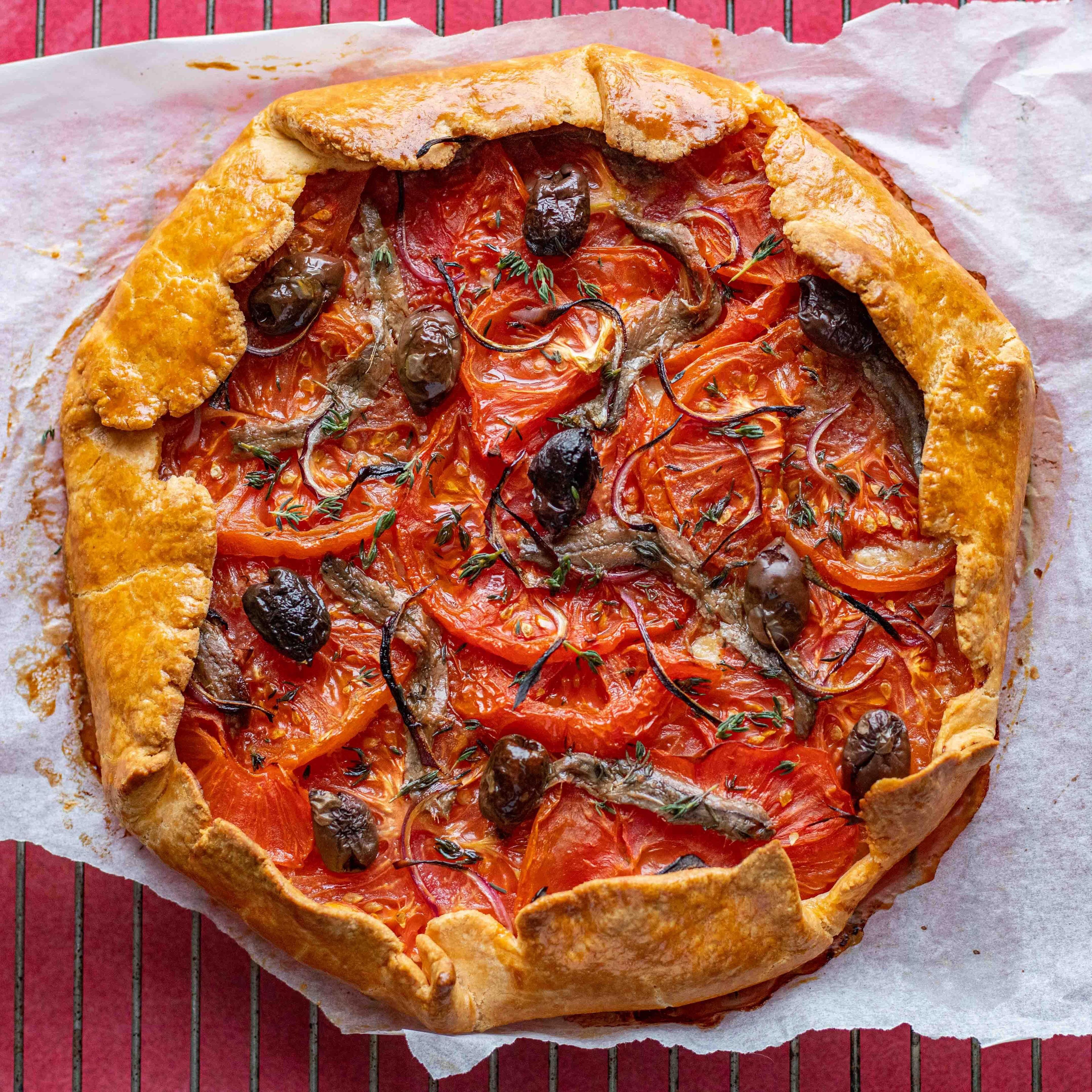 Easy Tomato Anchovy Olive Galette