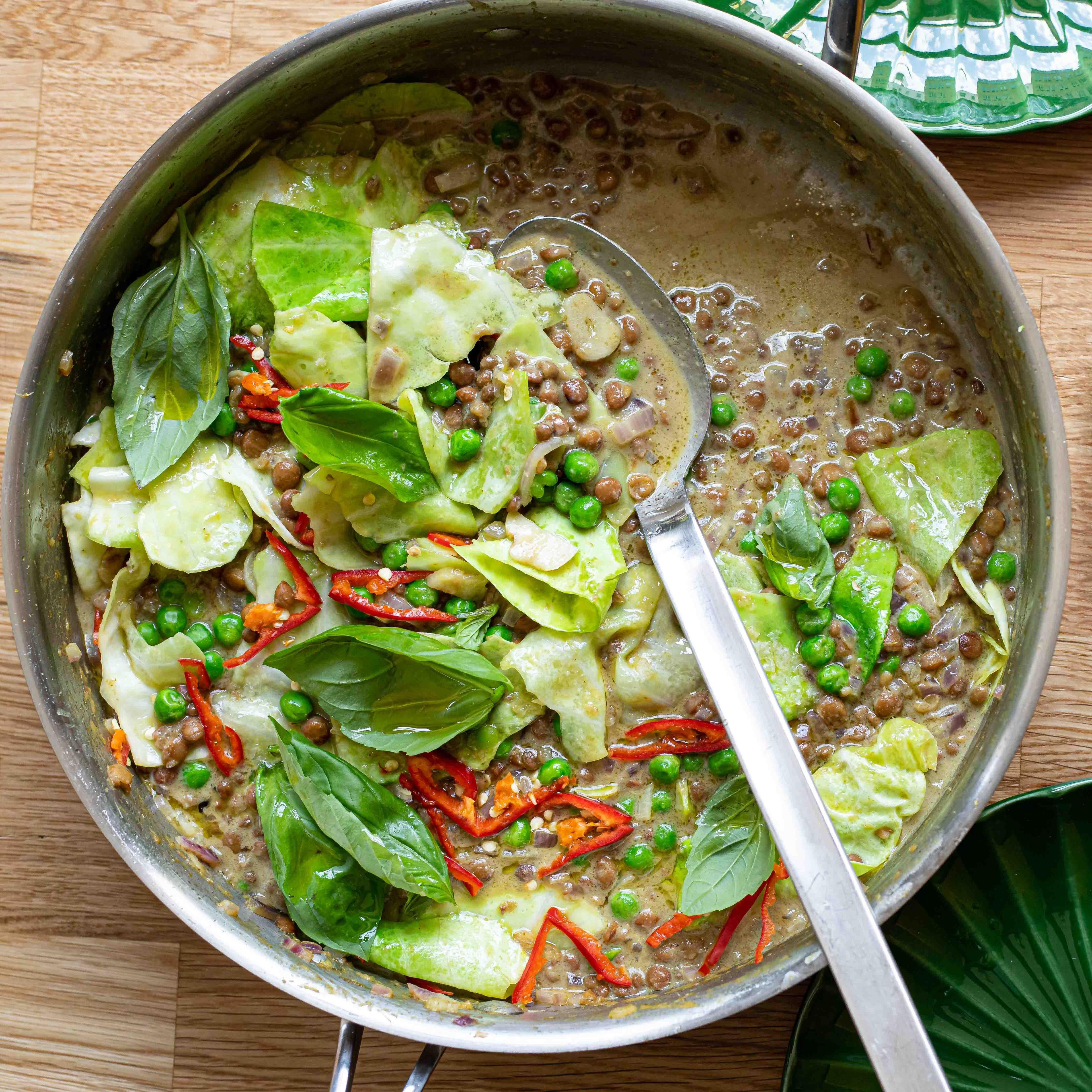 Green Curry Lentils With Crispy Fried Eggs