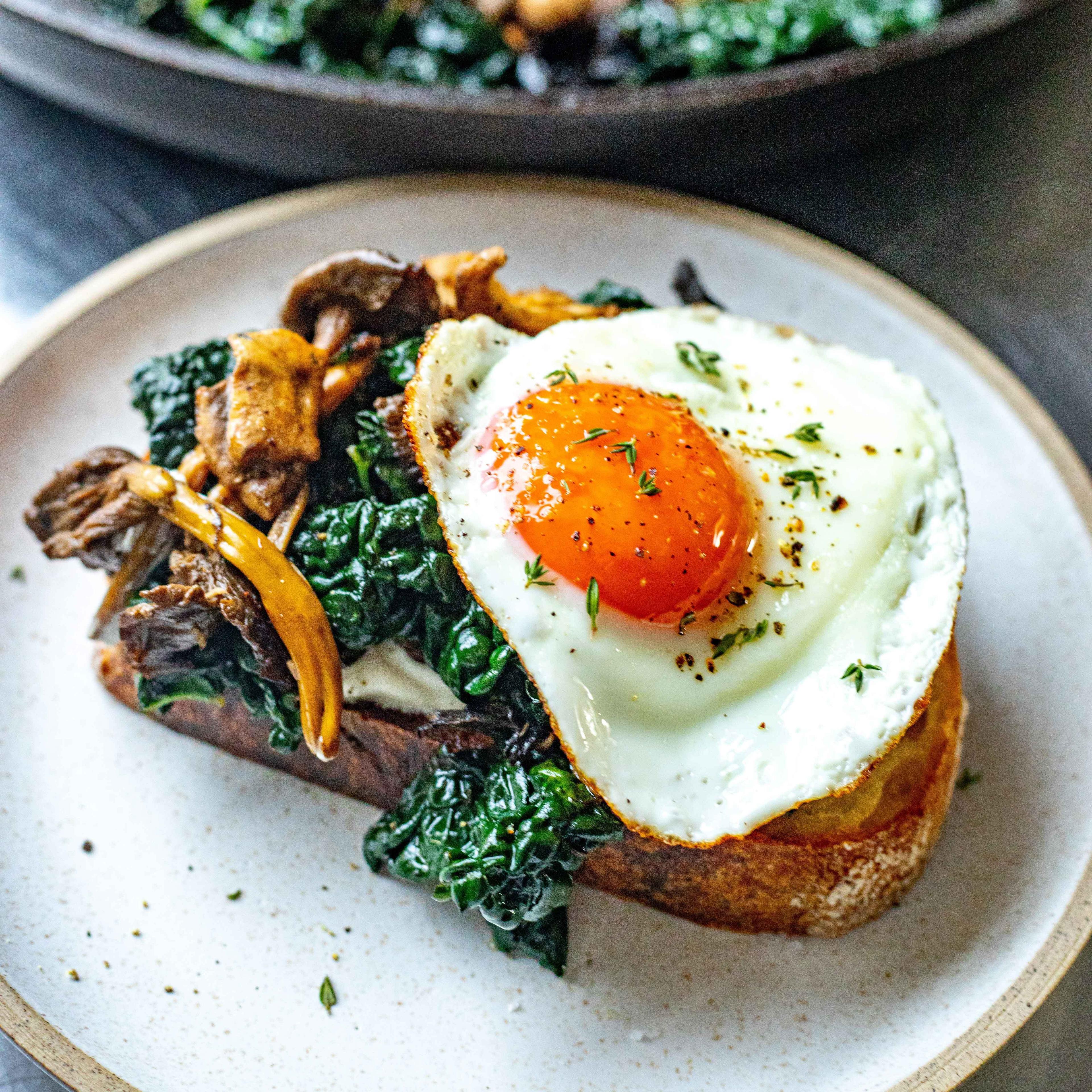 Mushrooms Cavolo Nero on Toast With Ricotta