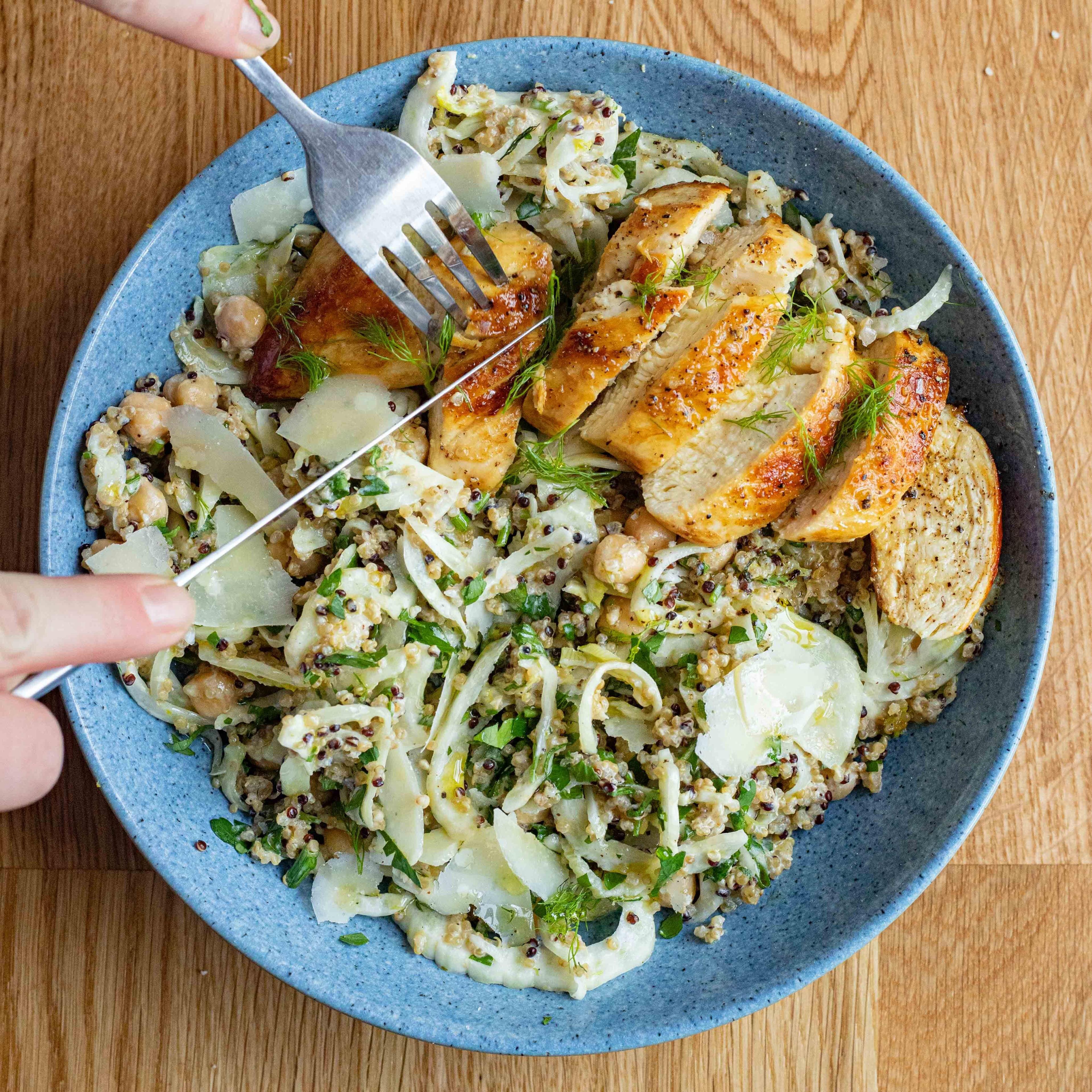 Parmesan Chicken with Lemony Fennel Salad and Yoghurt Dressing