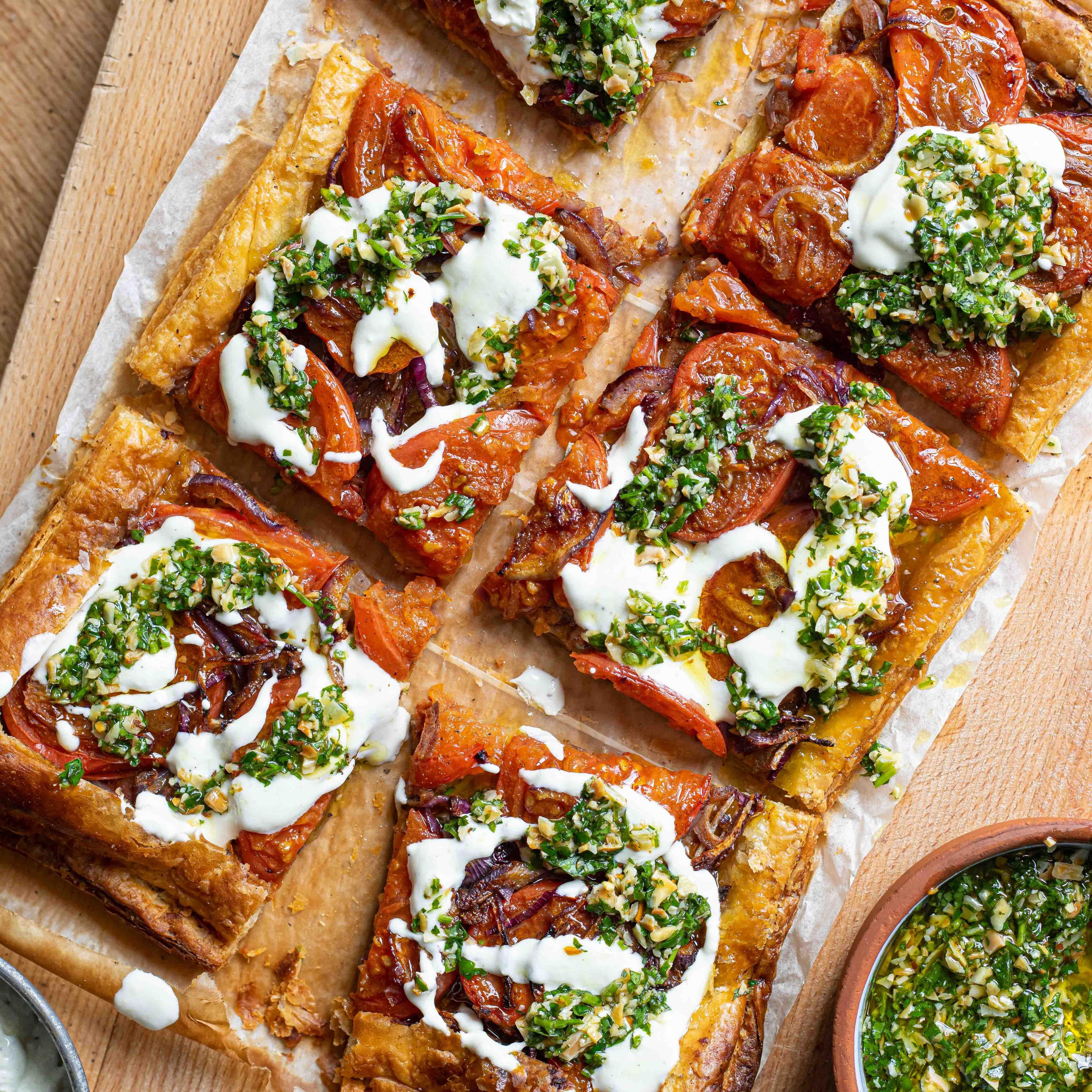 Tomato Tart with Whipped feta and Peppery Watercress Salad