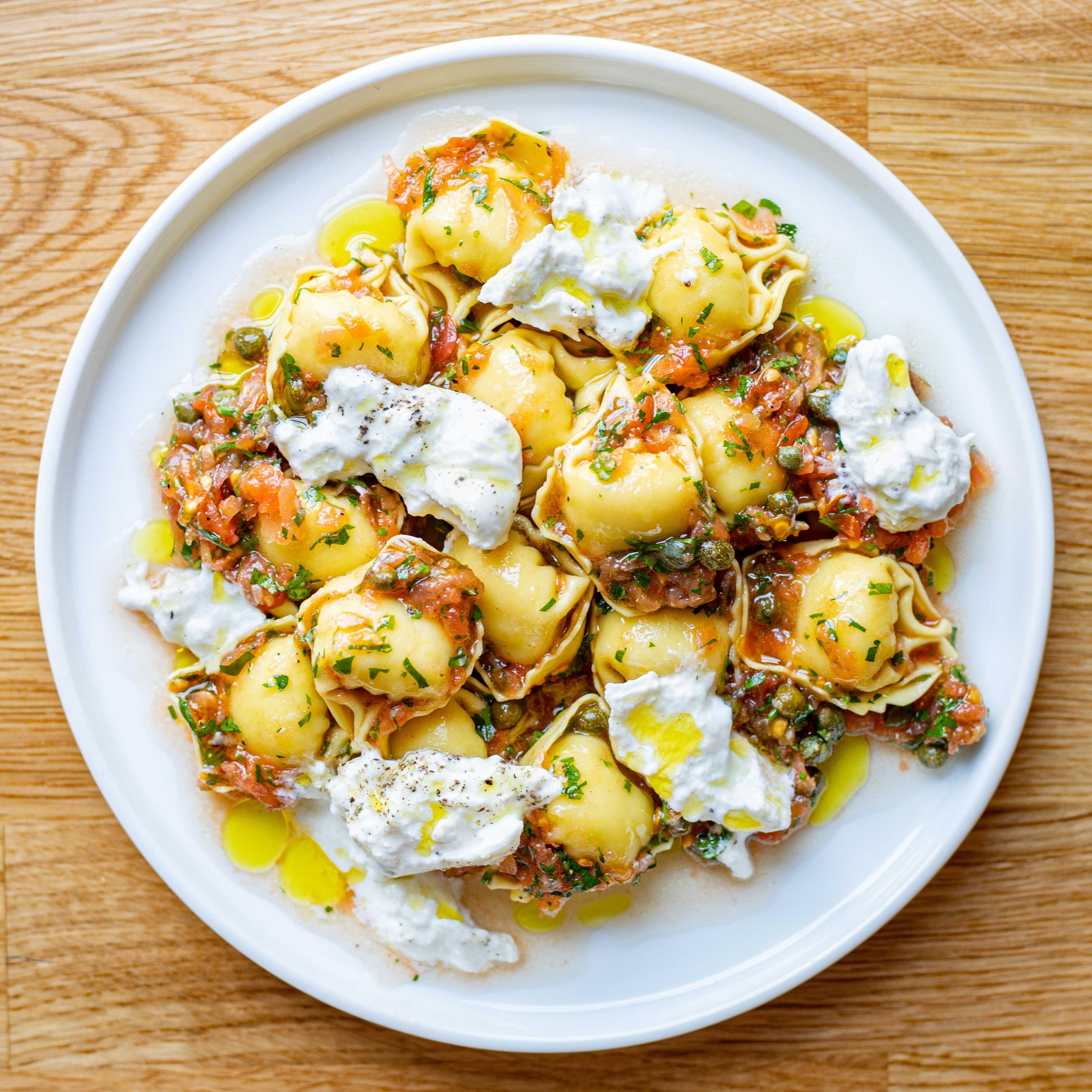 Bolognese Tortelloni With Grated Tomato Burrata