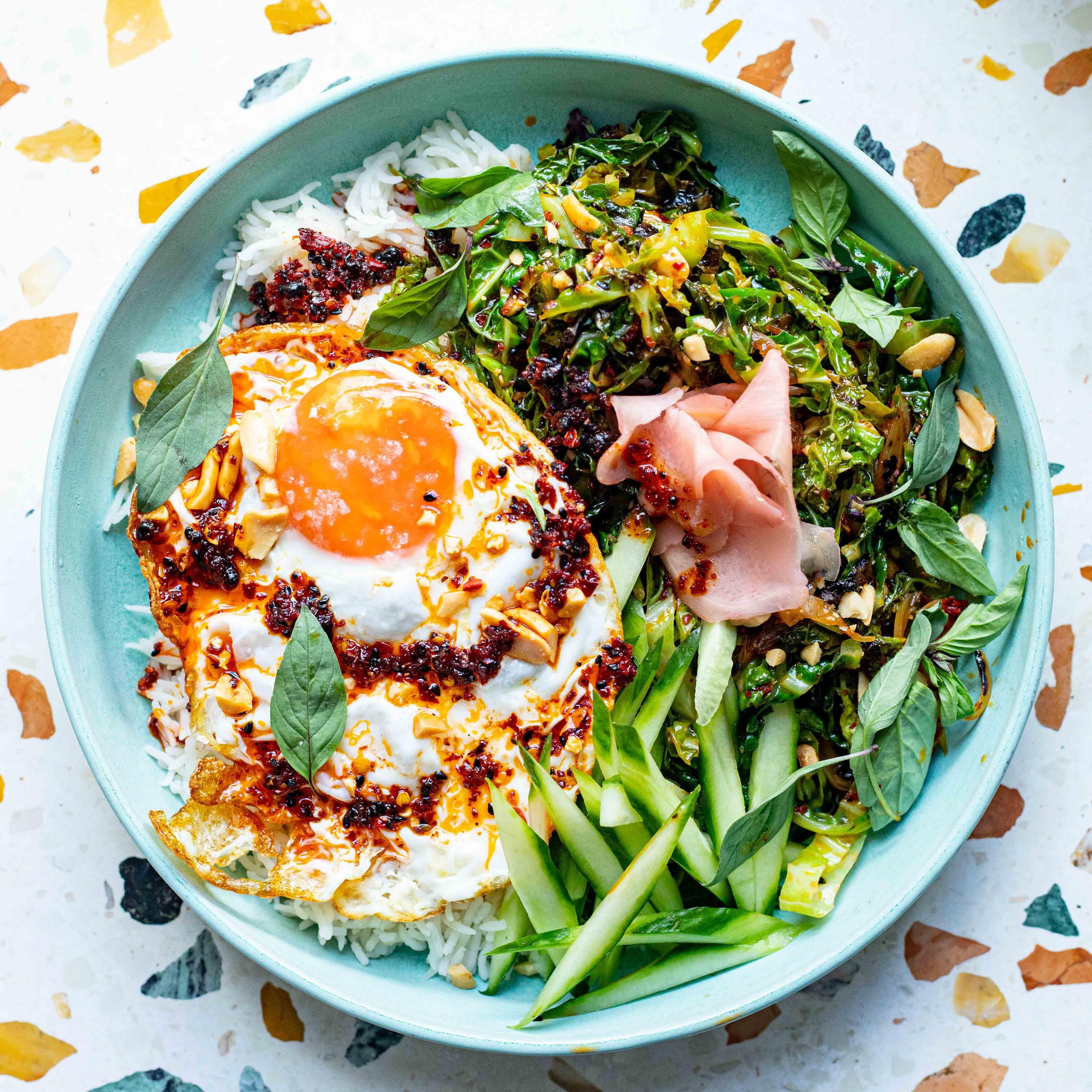 Crispy Chilli Greens Rice Bowl