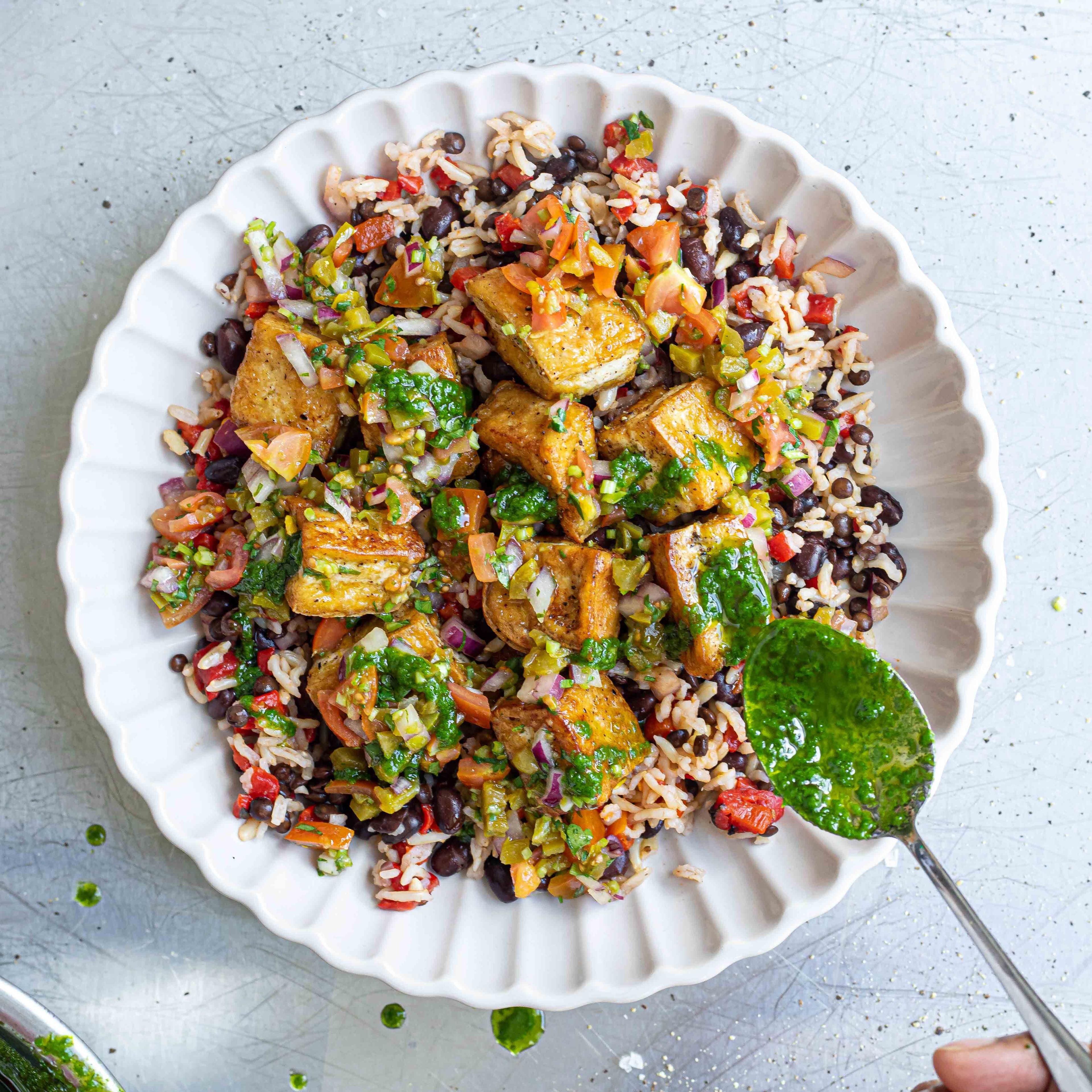 Marinated Tofu Summer Bowl With Spicy Pico De Gallo