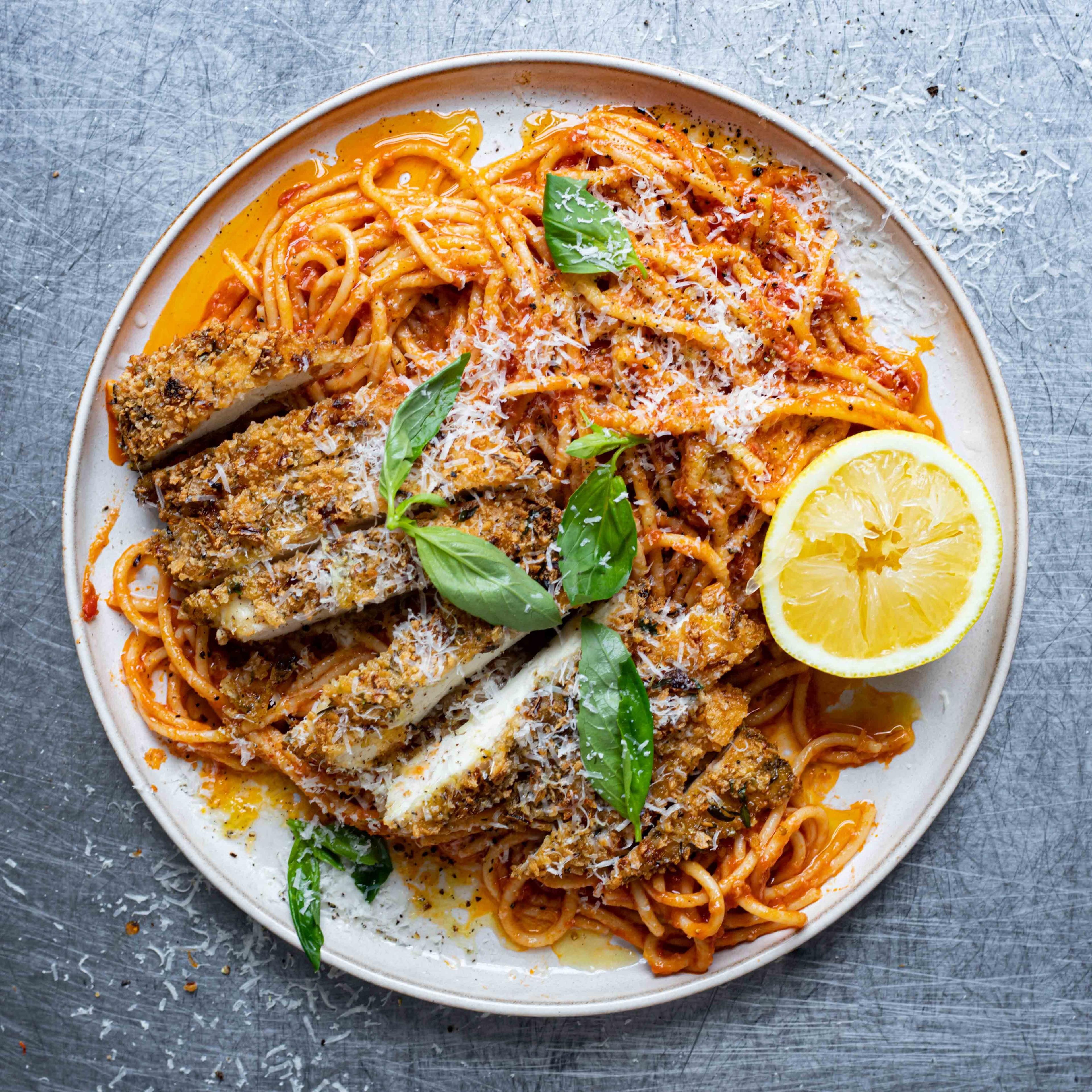 Nduja Chicken Milanese Spaghetti