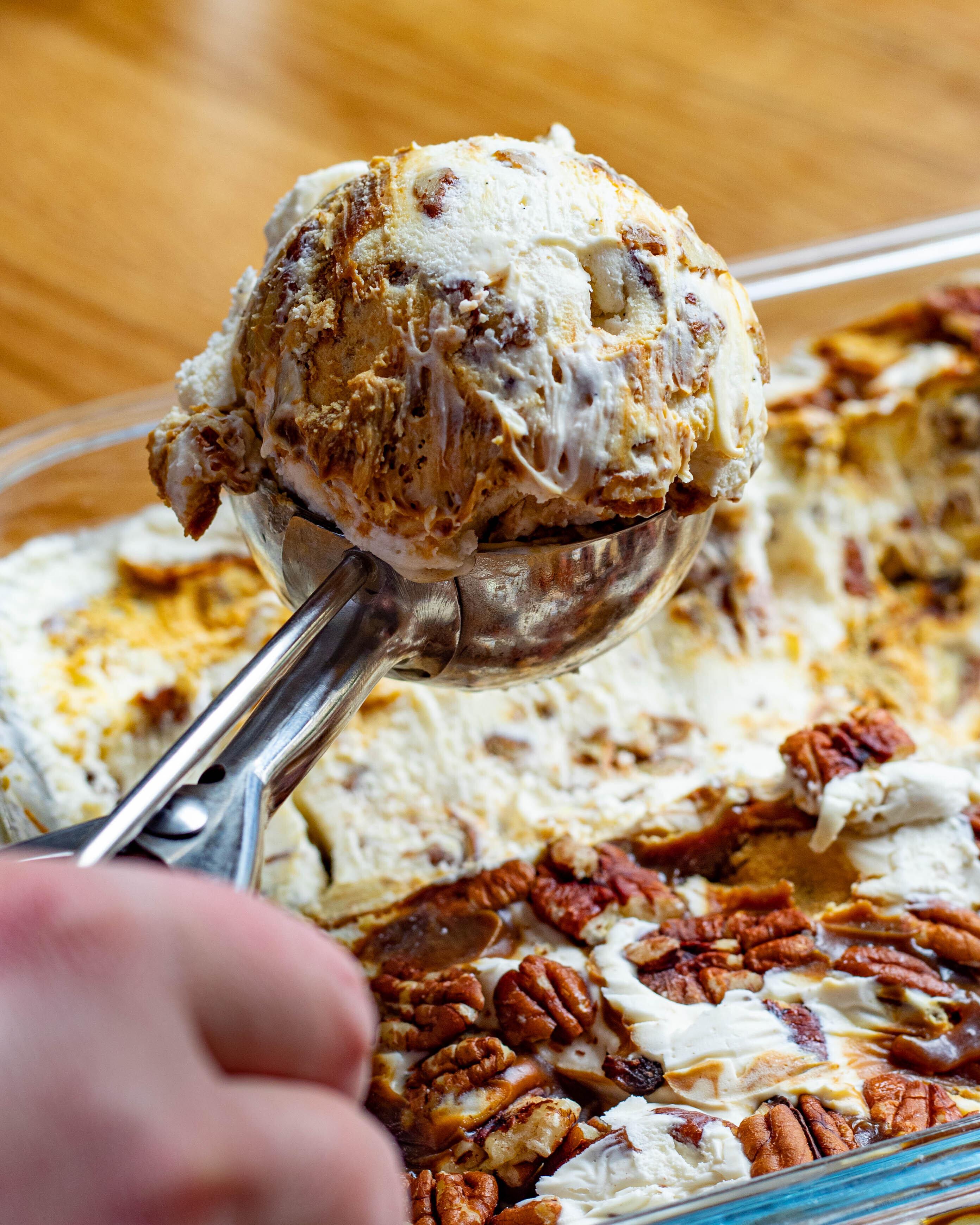 No Churn Ice Cream With Miso Cinnamon Caramel Swirl