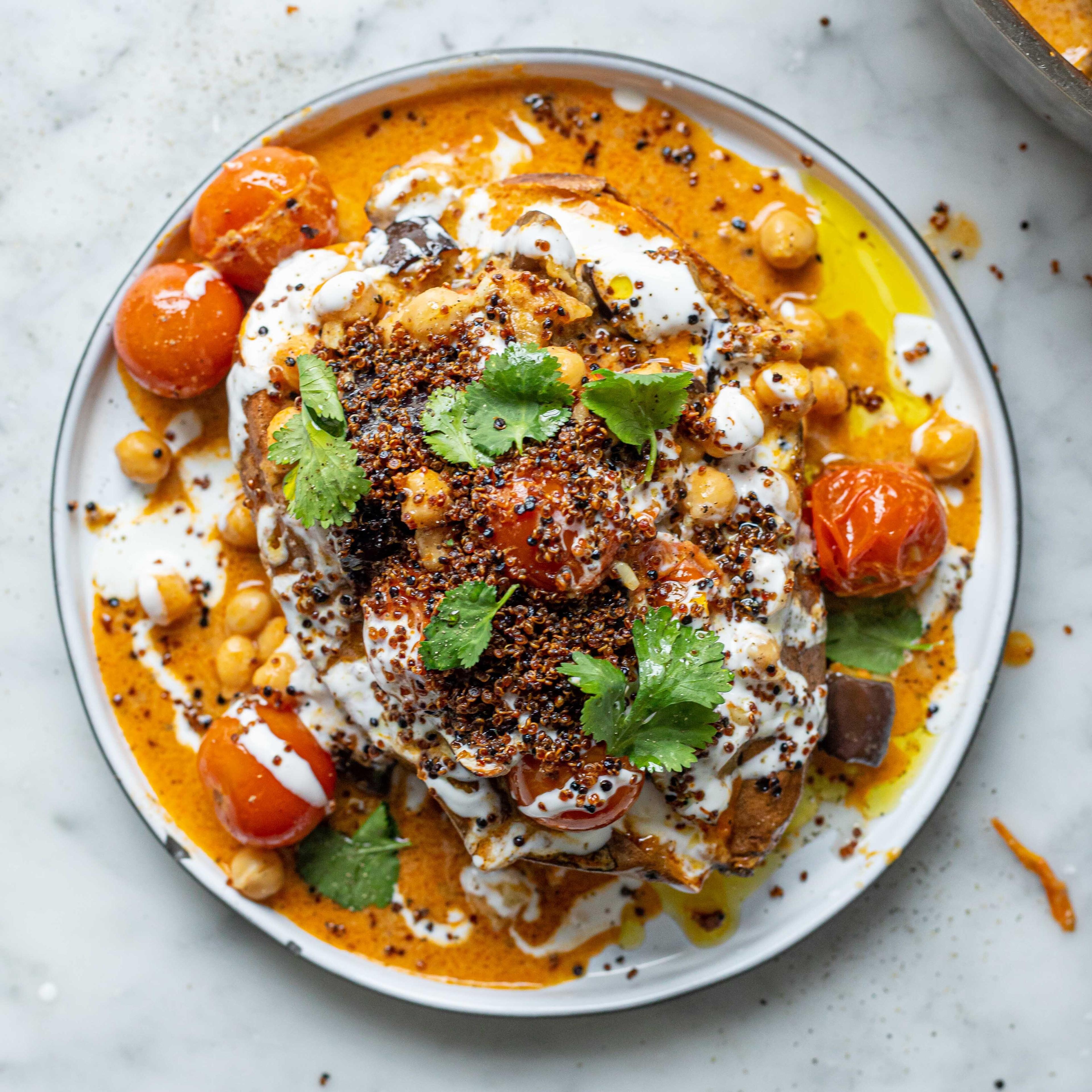 Sweet Potato Stuffed with Chickpea Aubergine Curry