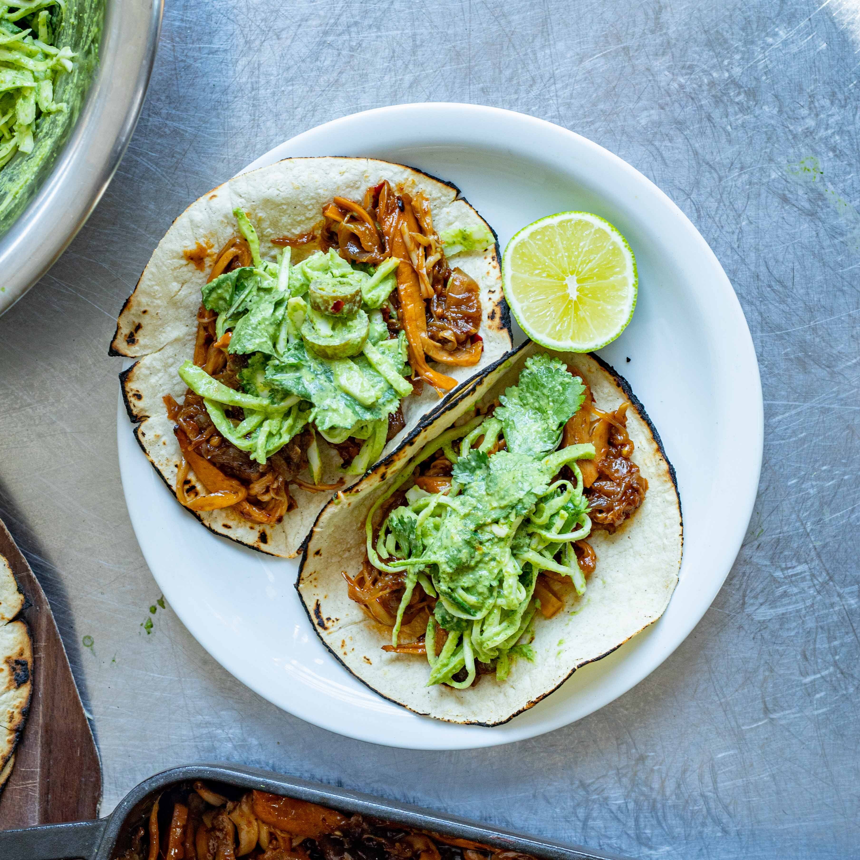 Chipotle Mushroom Tacos With Green Tahini Slaw