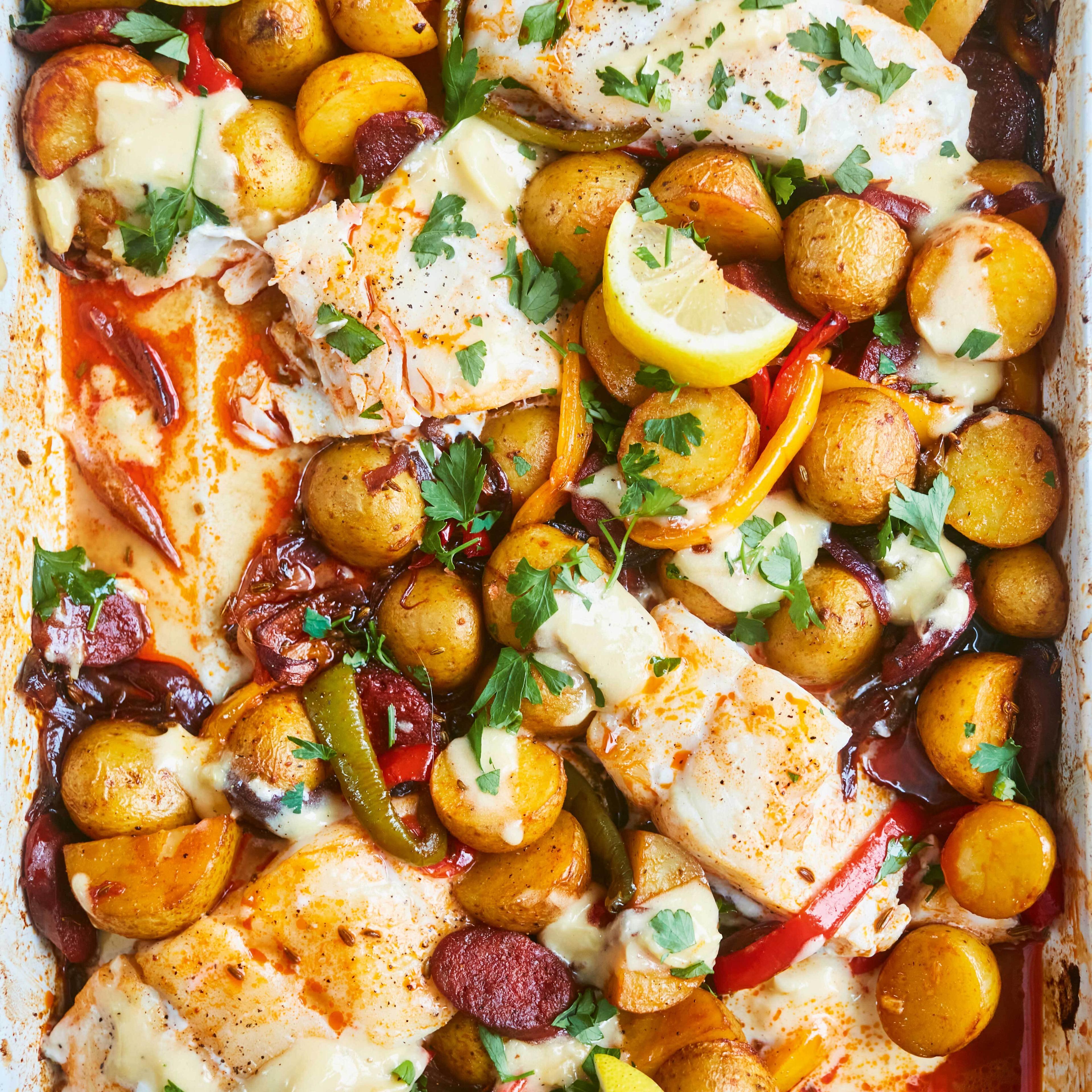 Cod Chorizo New Potato Traybake