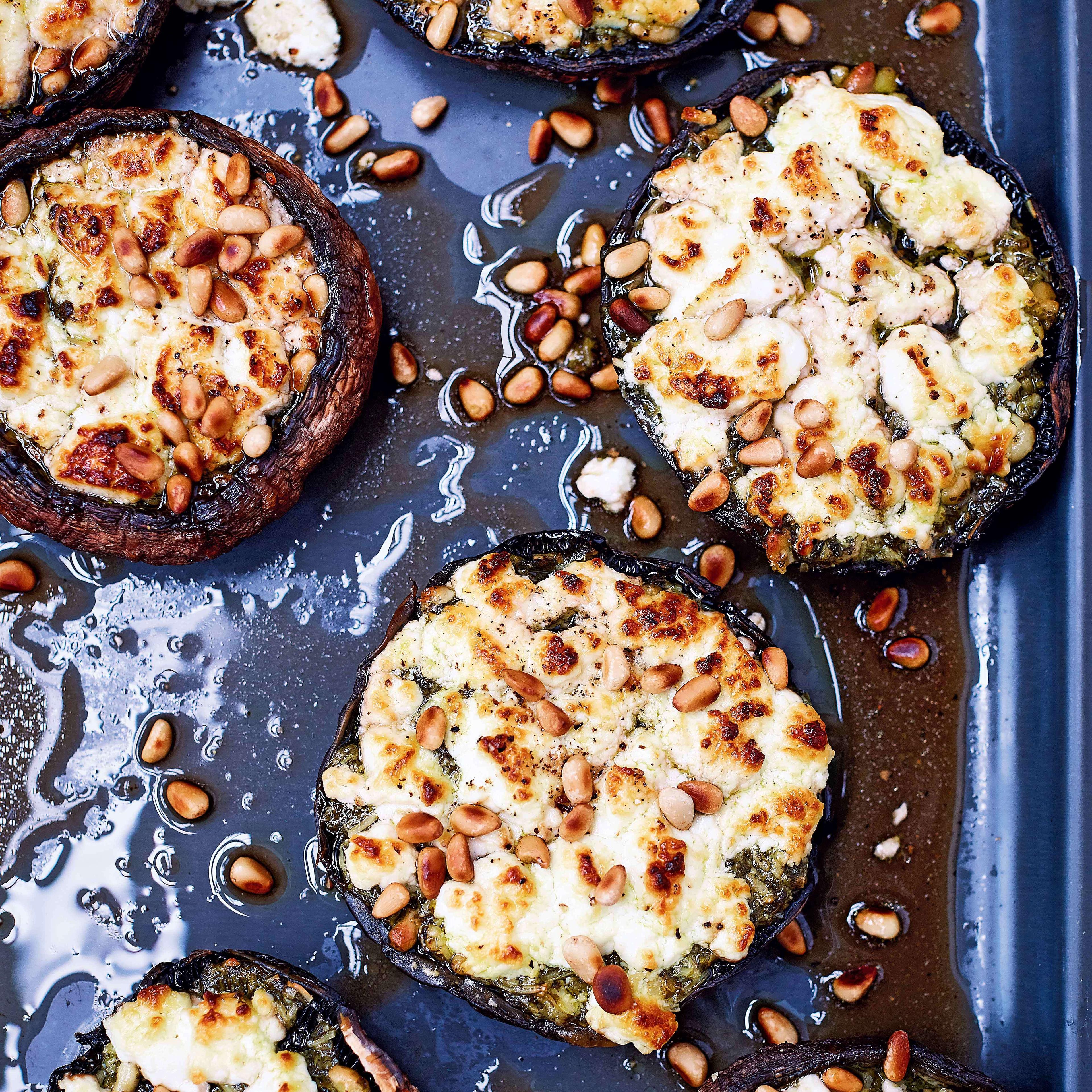 Goats Cheese Pesto Stuffed Portobello Mushrooms