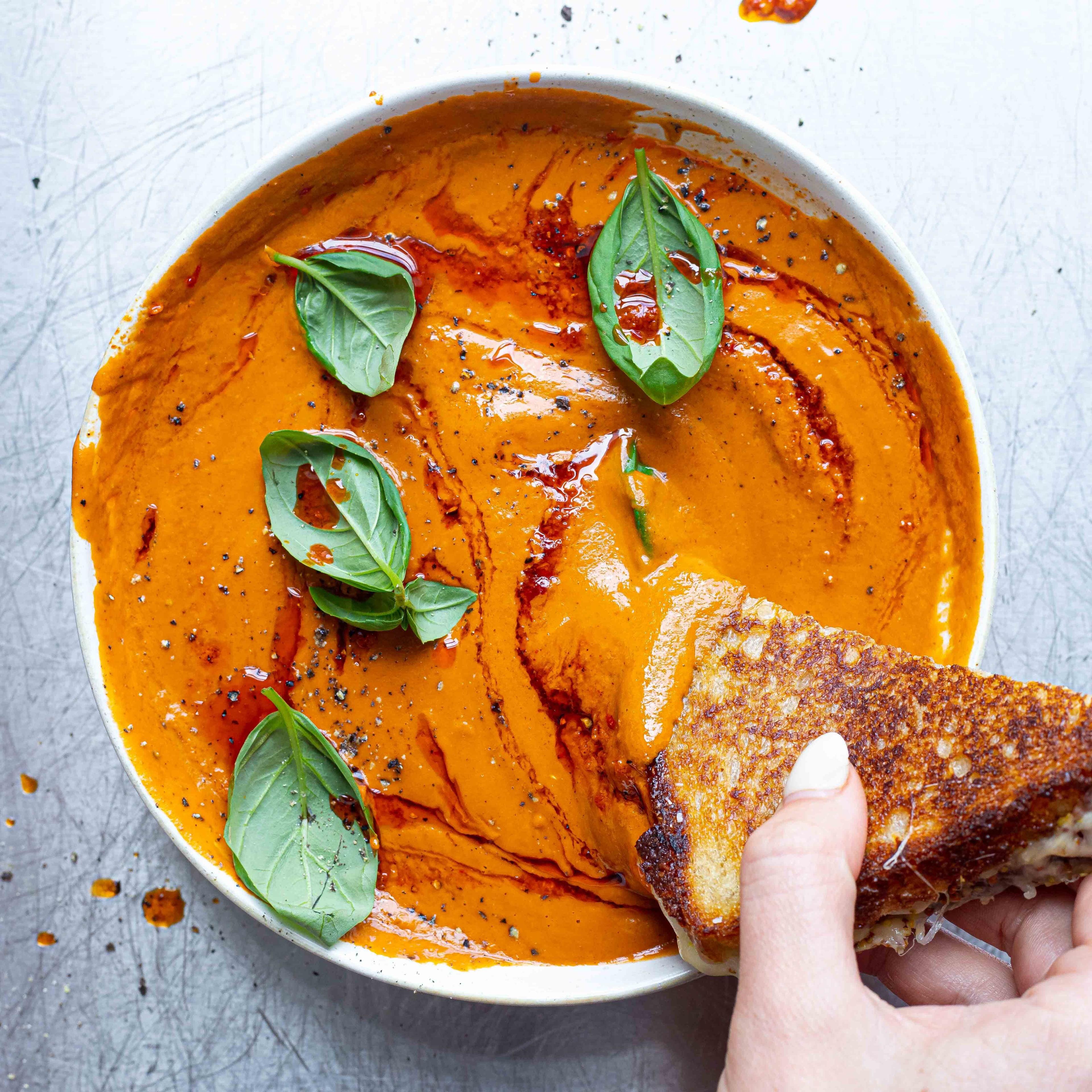 Romesco Gazpacho And Grilled Cheese