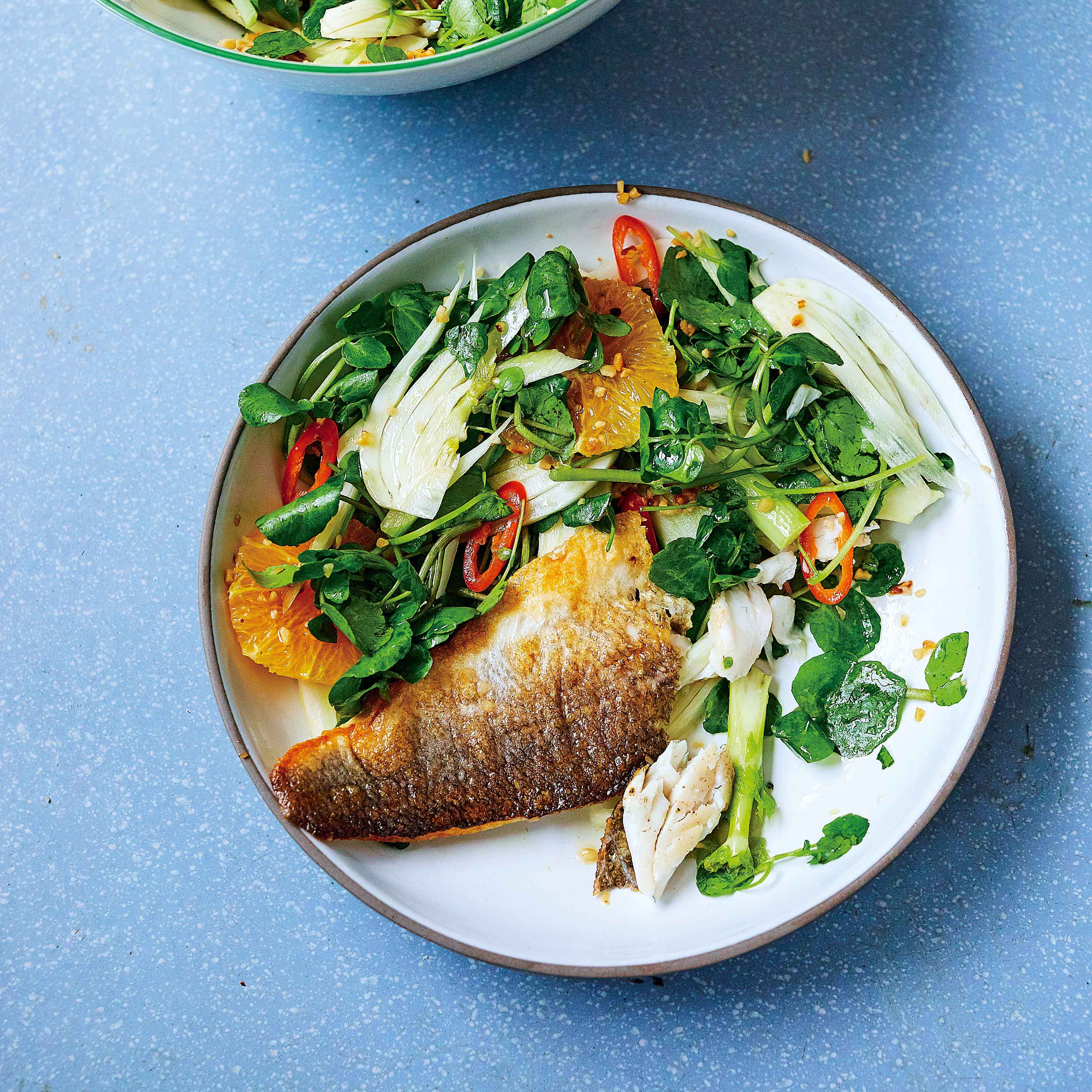 Sea Bass With Orange Fennel Chilli Watercress