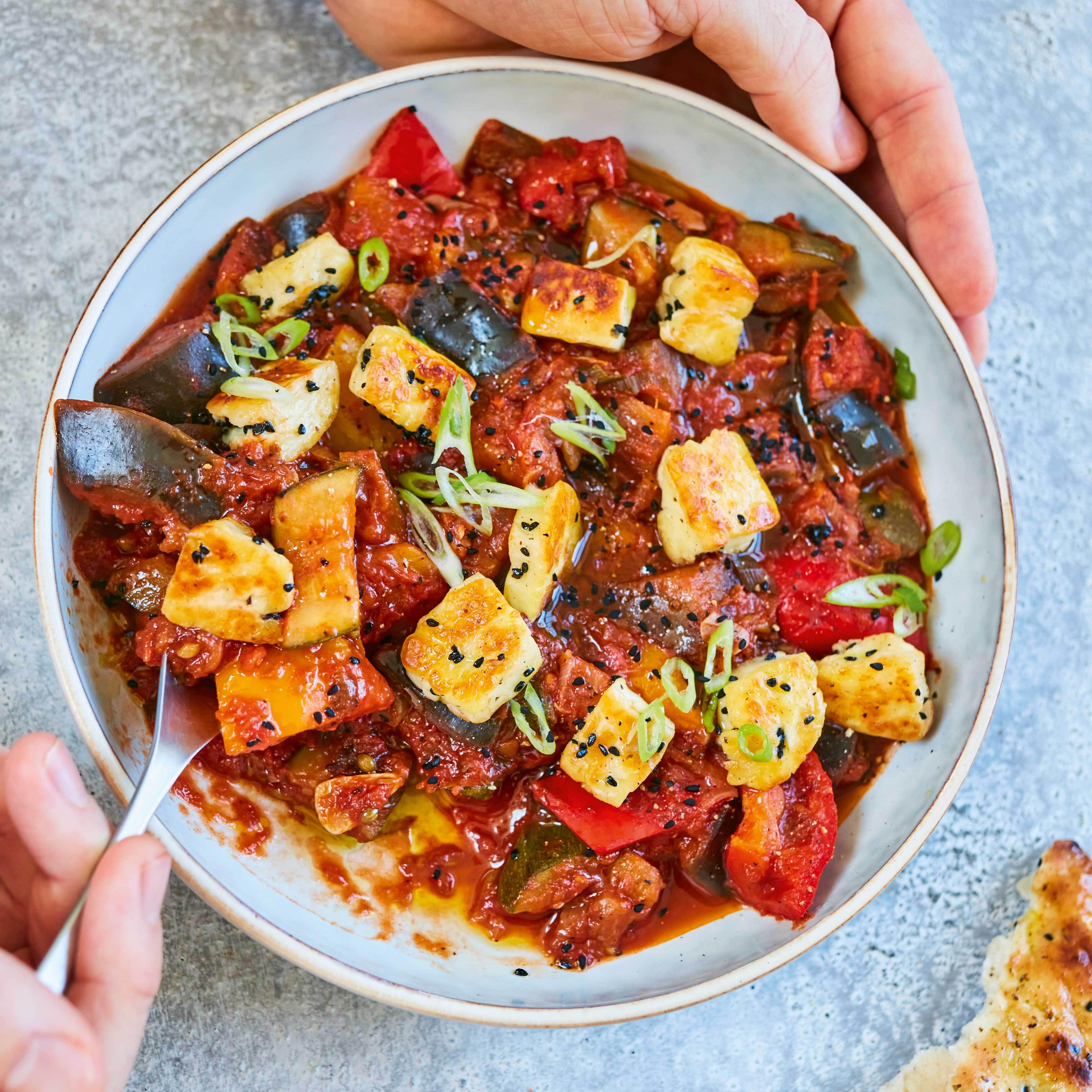 Spiced Ratatouille With Halloumi Croutons