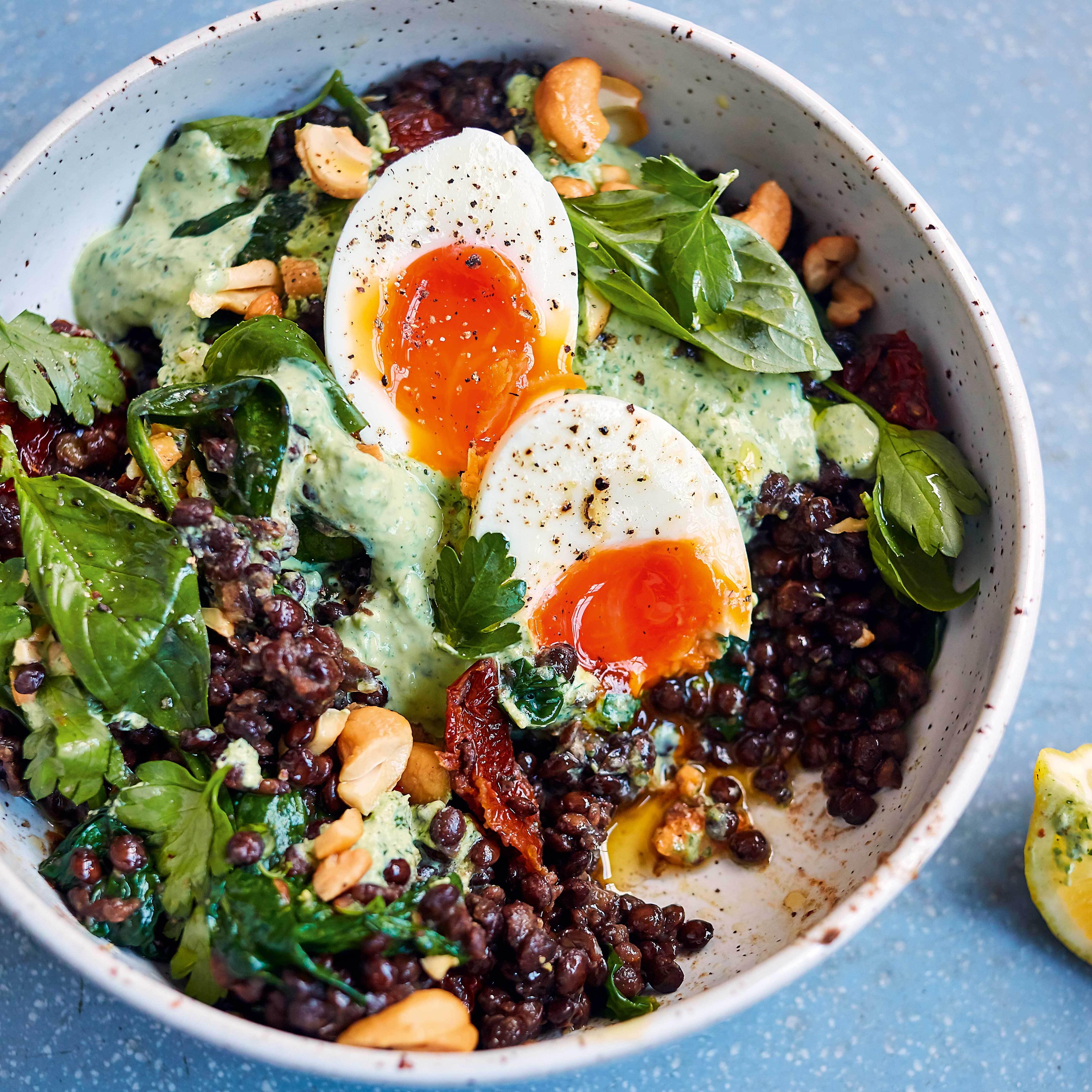 Sun dried Tomato Herby Yoghurt Lentil Bowls