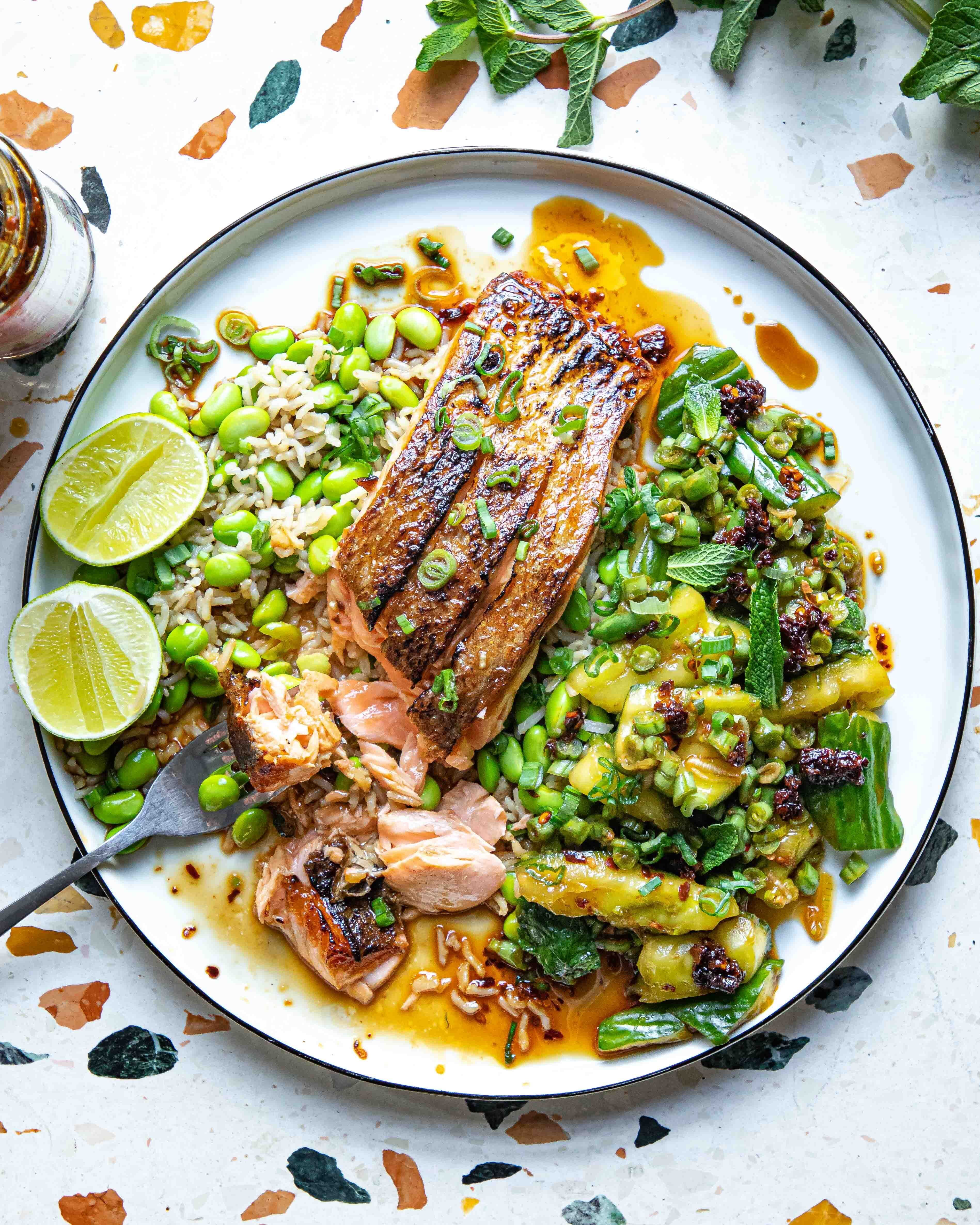 Blackened Salmon With Smashed Cucumber Salad 1