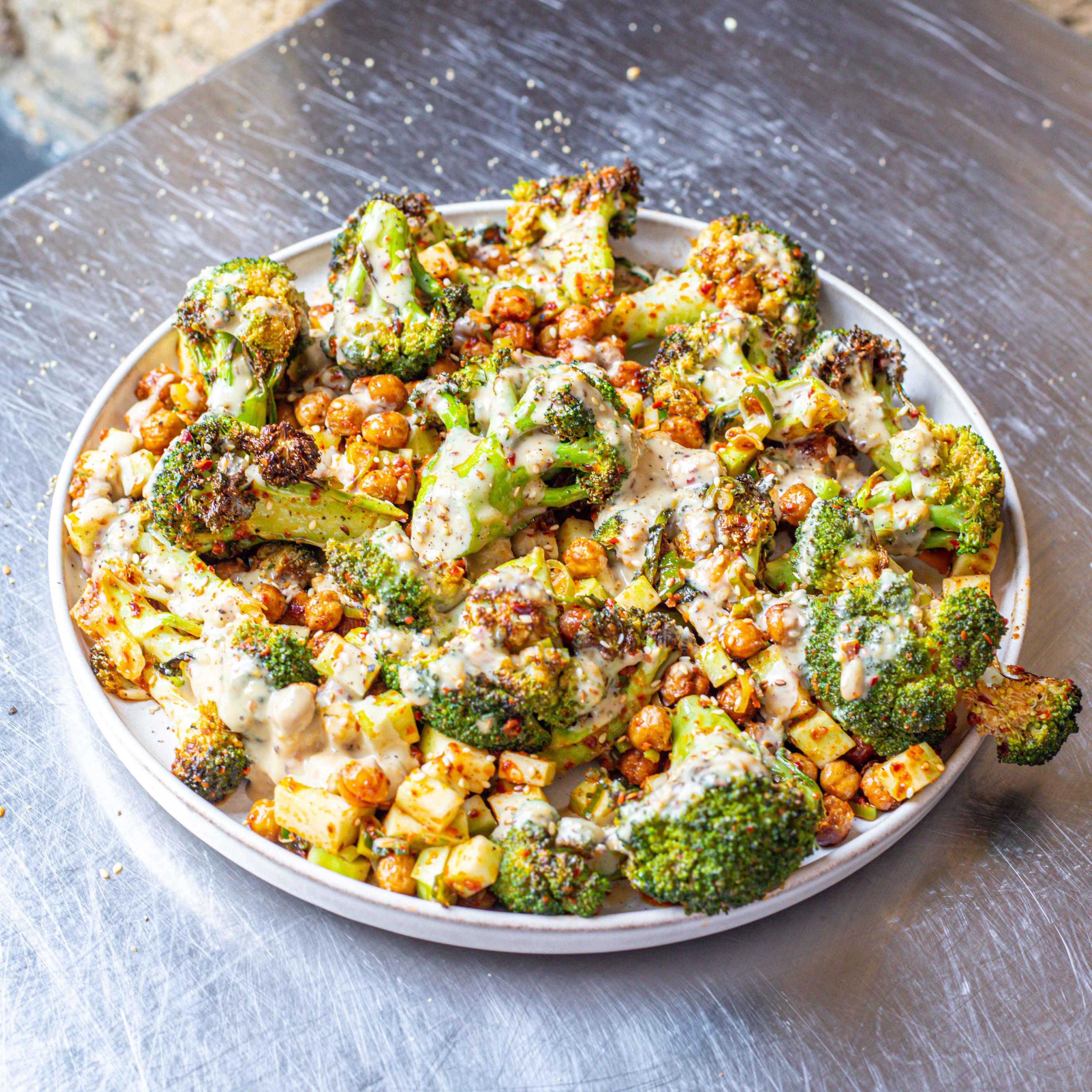 Charred Broccoli Crispy Chickpea Salad