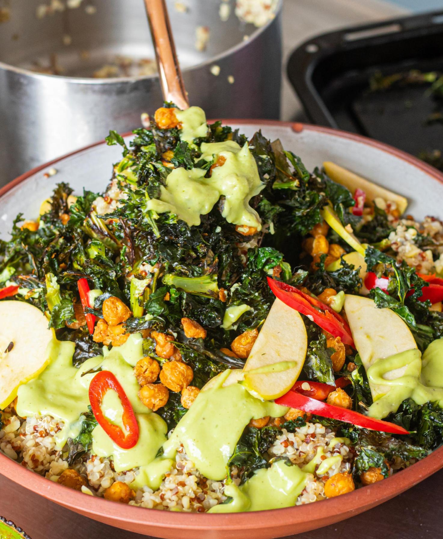 Crispy Kale Creamy Avocado Salad