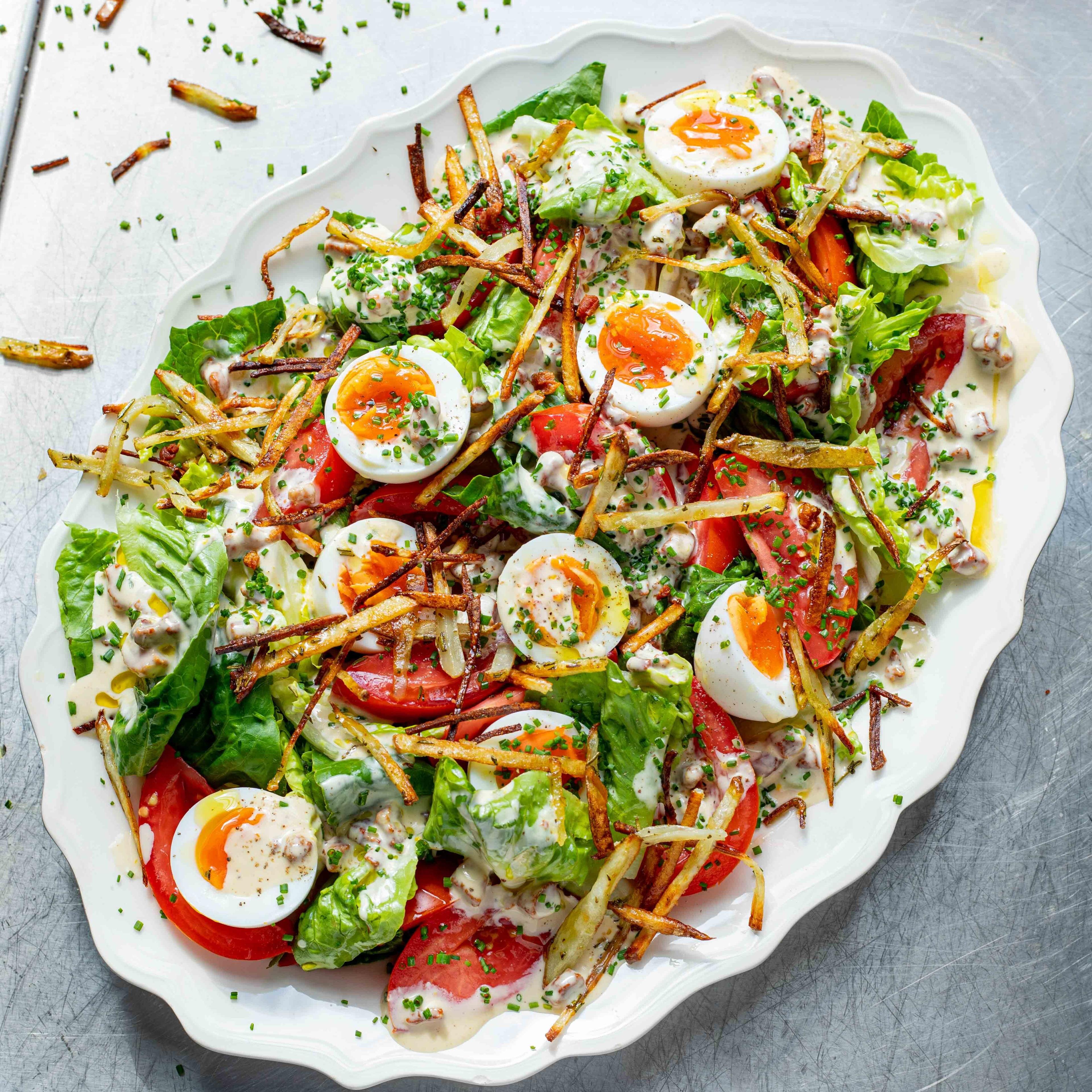 Ham Egg Chips Salad With Lemony Bacon Dressing Recipe