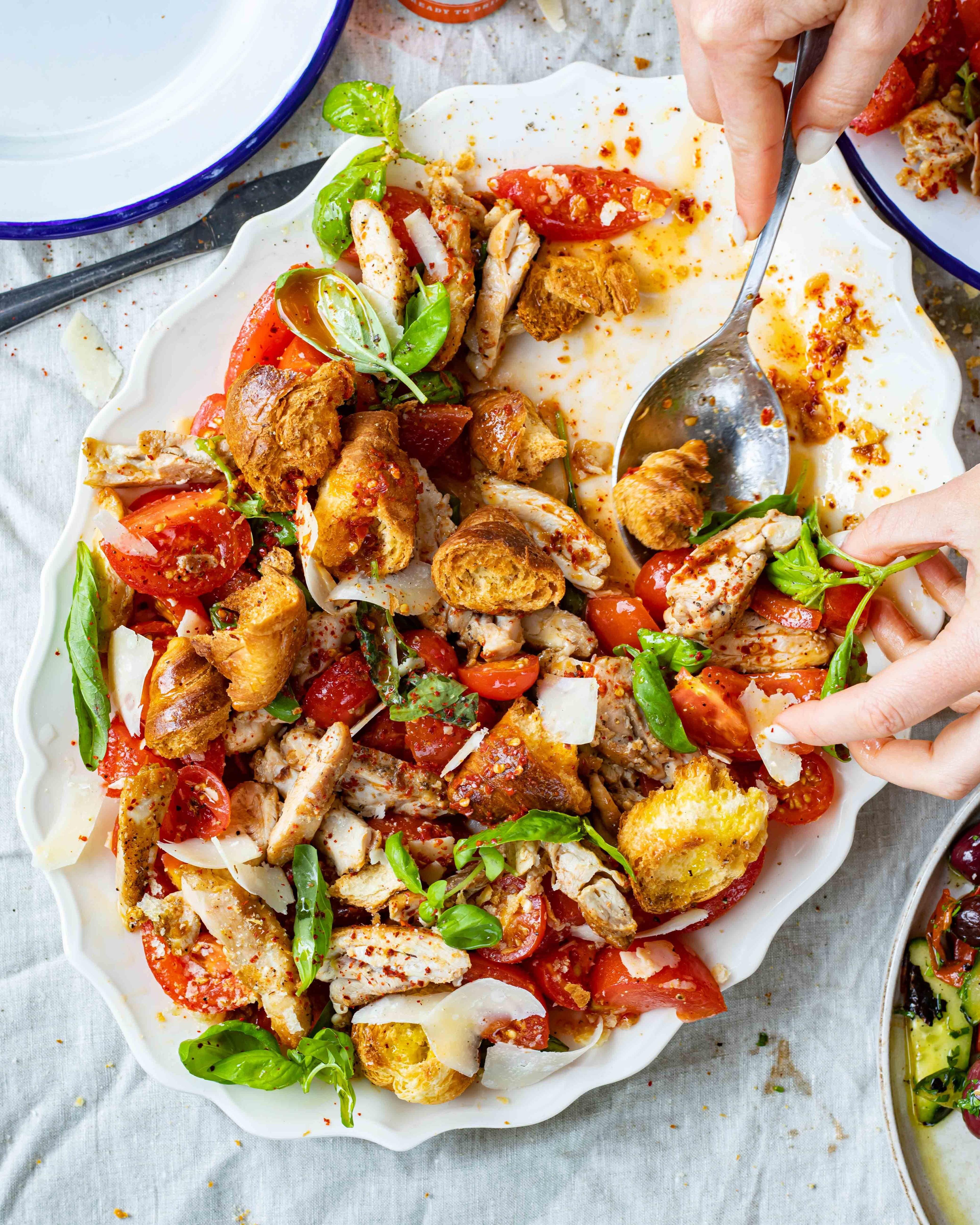 Tomato And Chicken Salad With Croissant Croutons