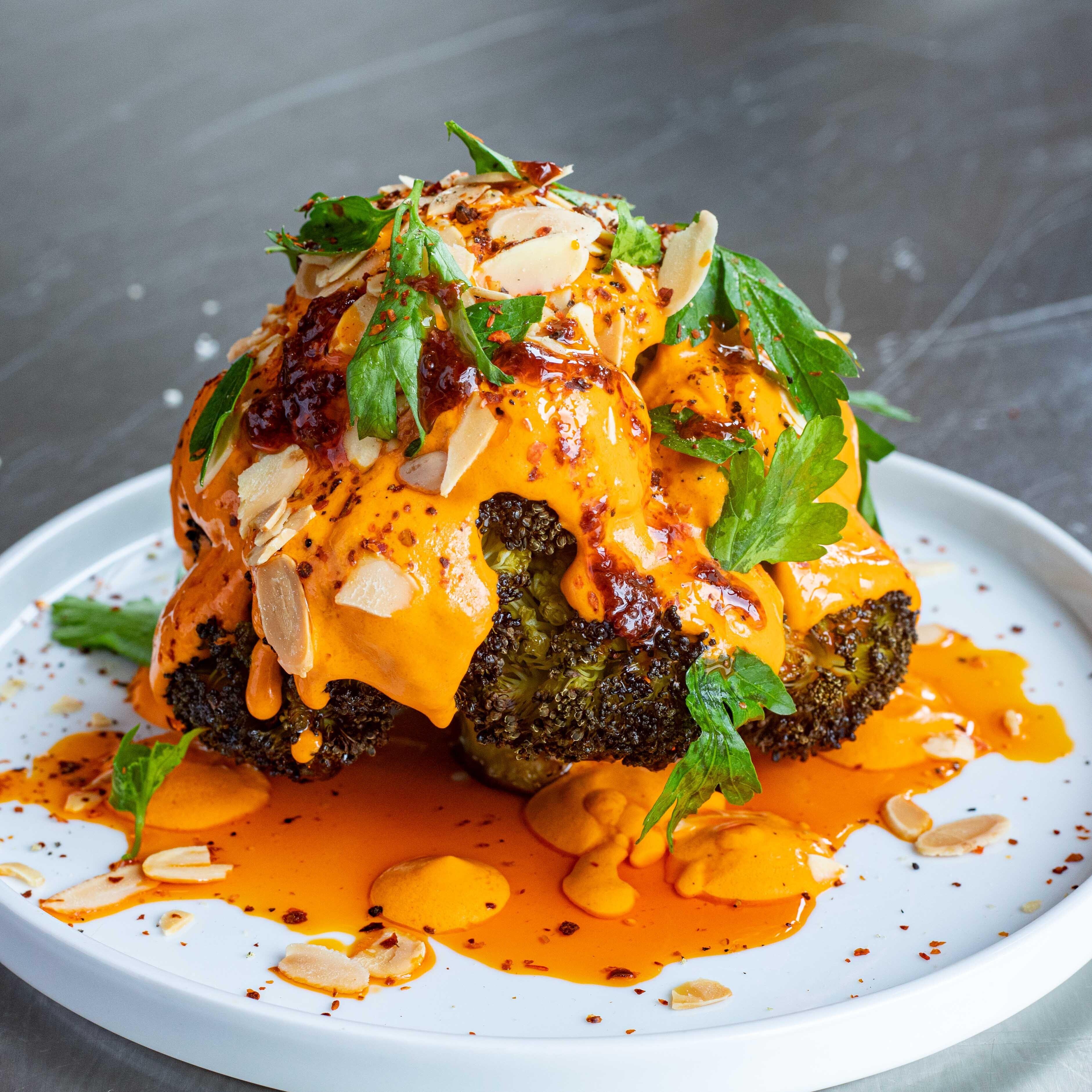 Whole Roasted Broccoli with Romesco Sauce Recipe