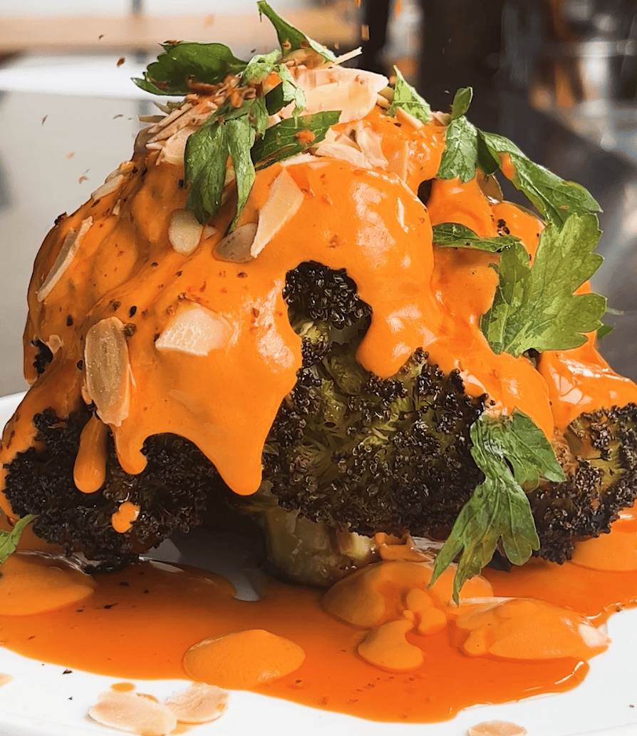 Whole Roasted Broccoli with Romesco Sauce