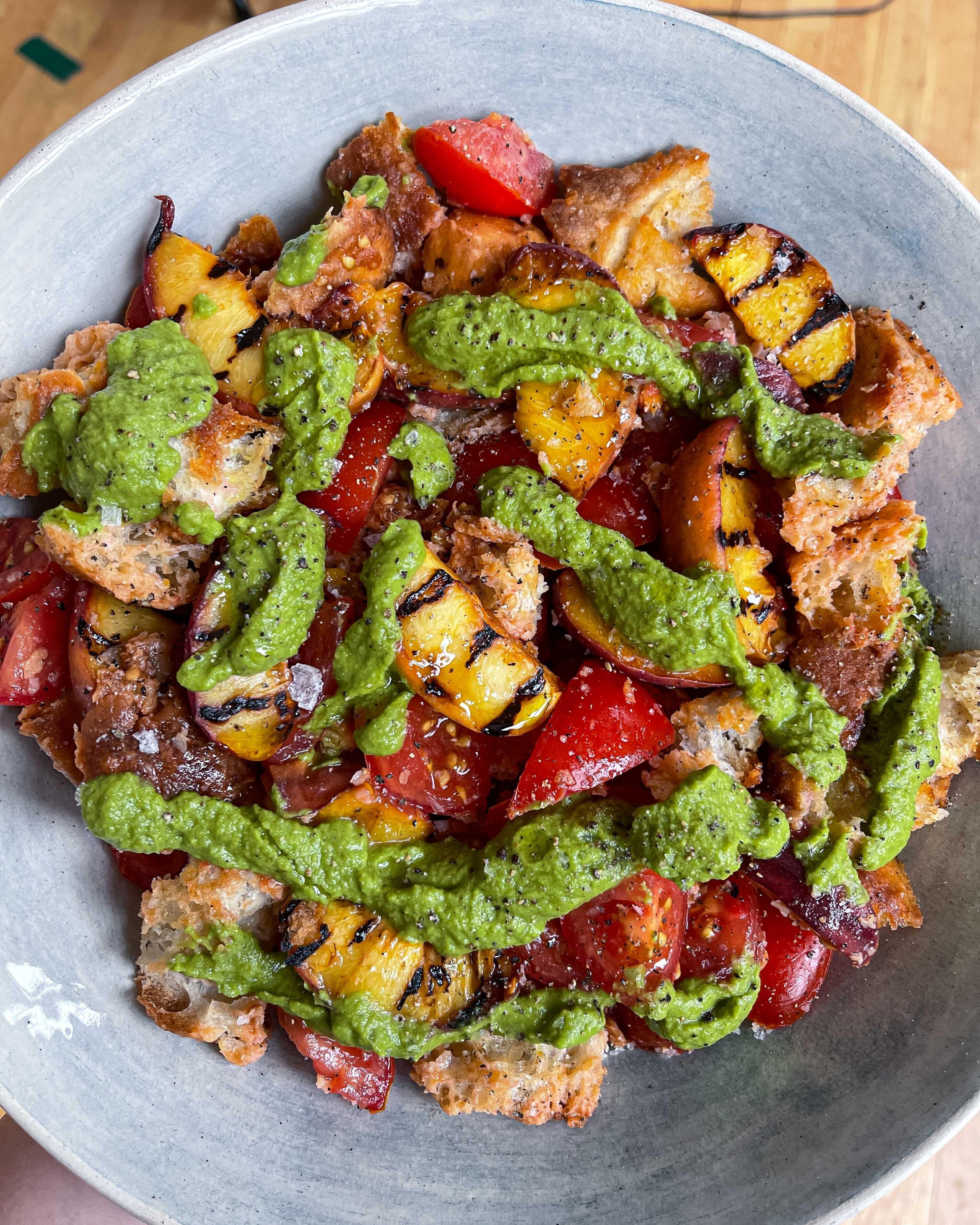 Charred Peach Panzanella