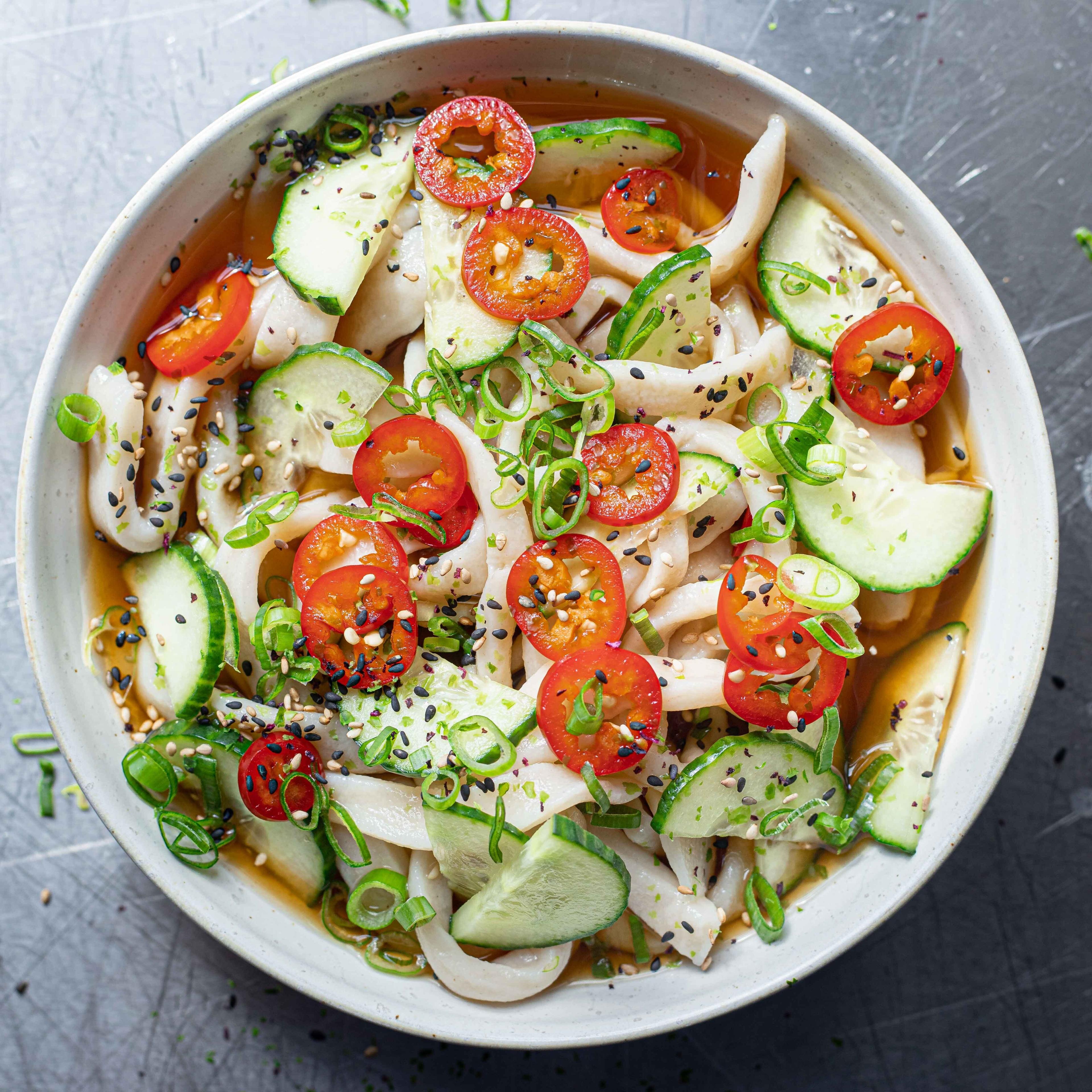 Cold Cucumber Udon With Ponzu