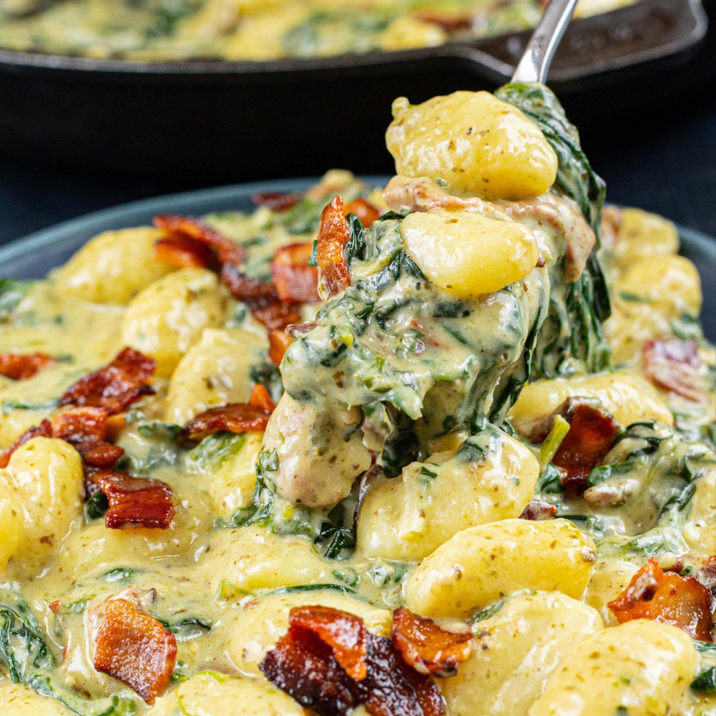 Creamy Bacon Pesto Gnocchi