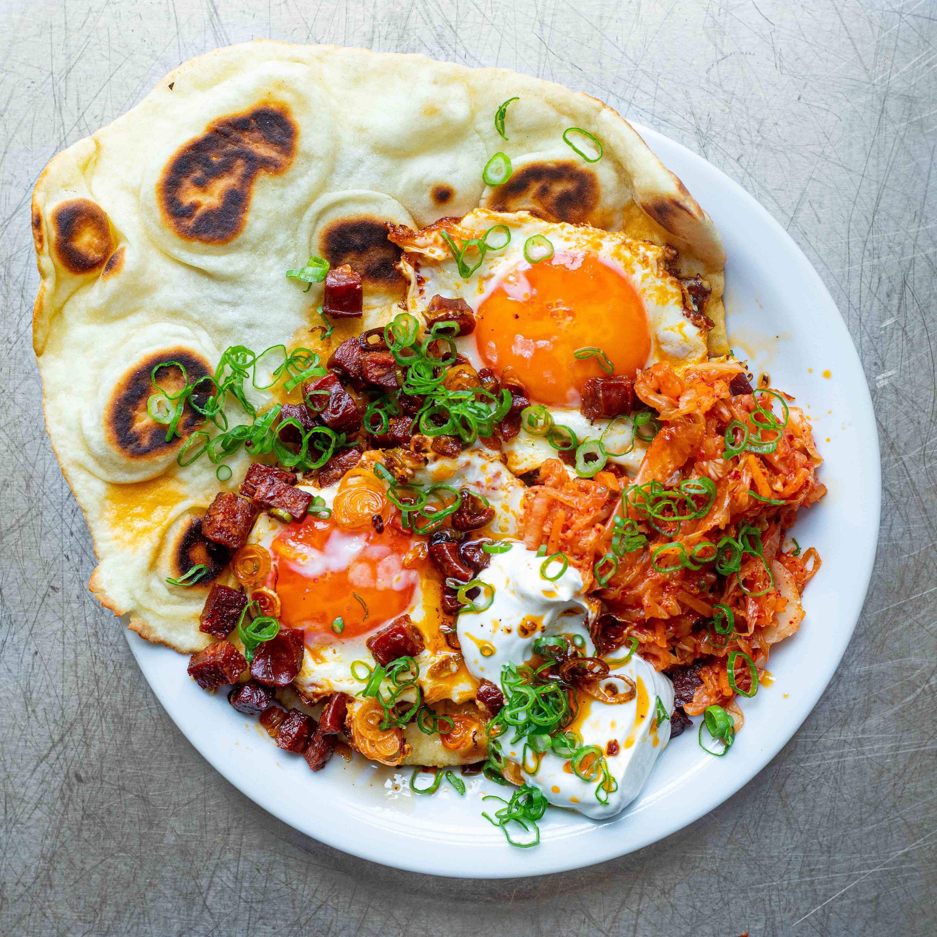 Yoghurt Flatbreads With Crispy Chorizo Eggs