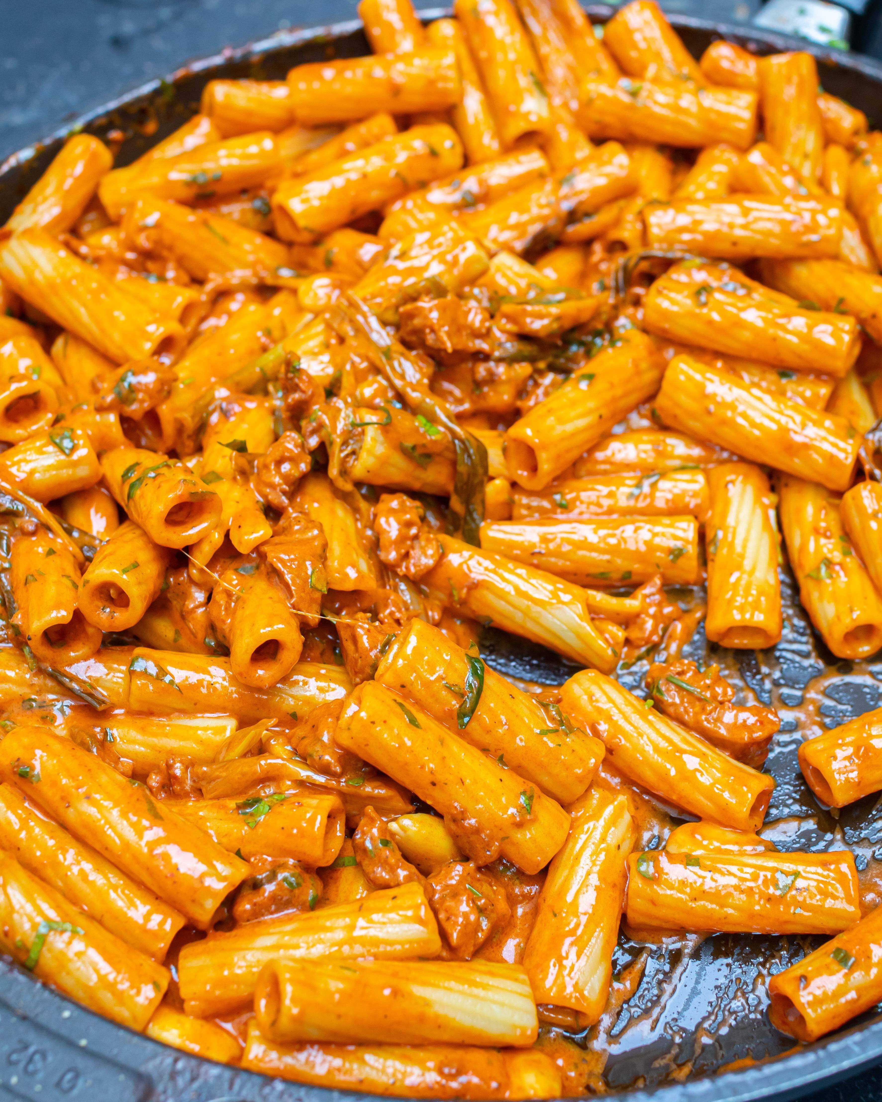 Chorizo and Charred Spring Onion Rigatoni