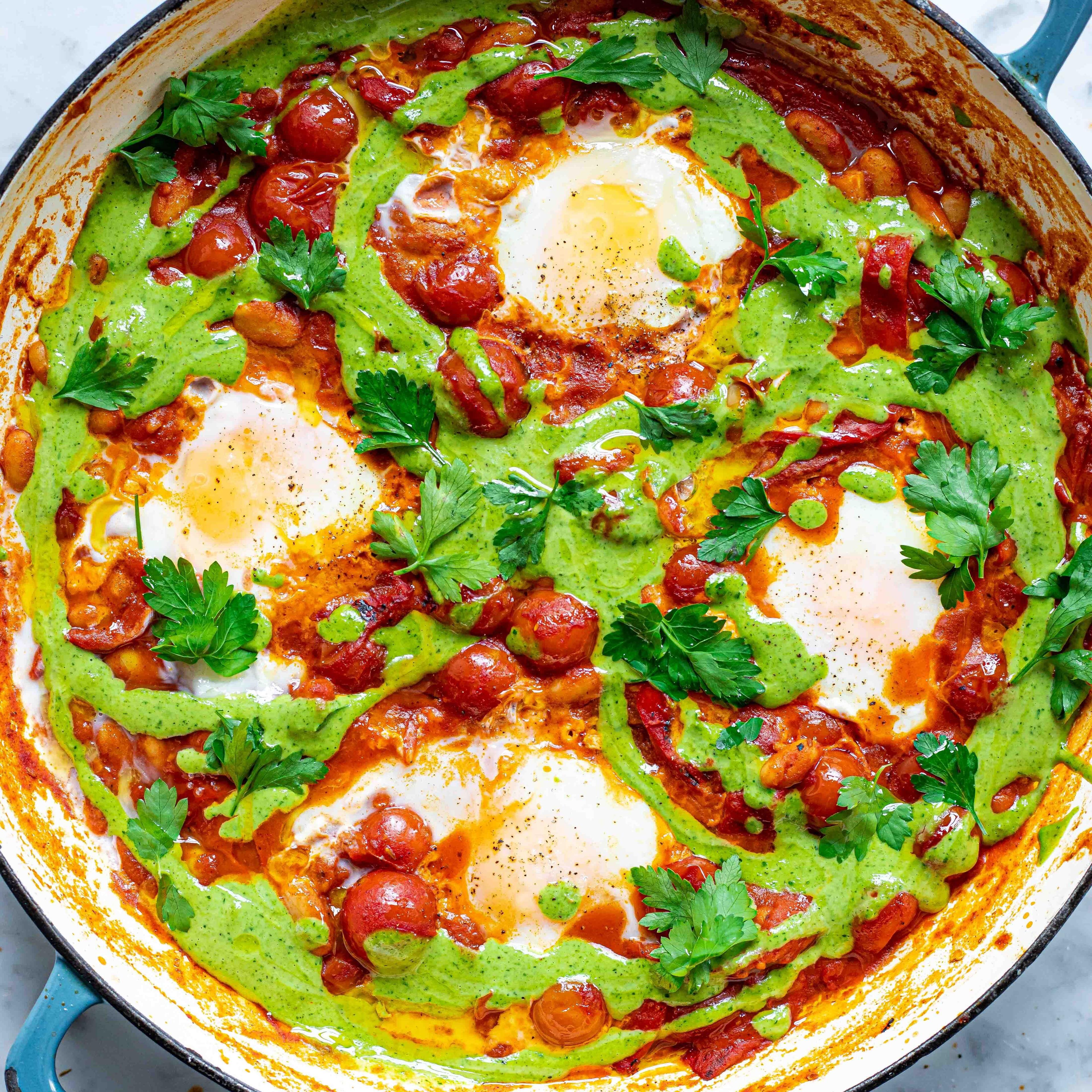 Spiced Shakshuka With Herby Green Tahini Recipe