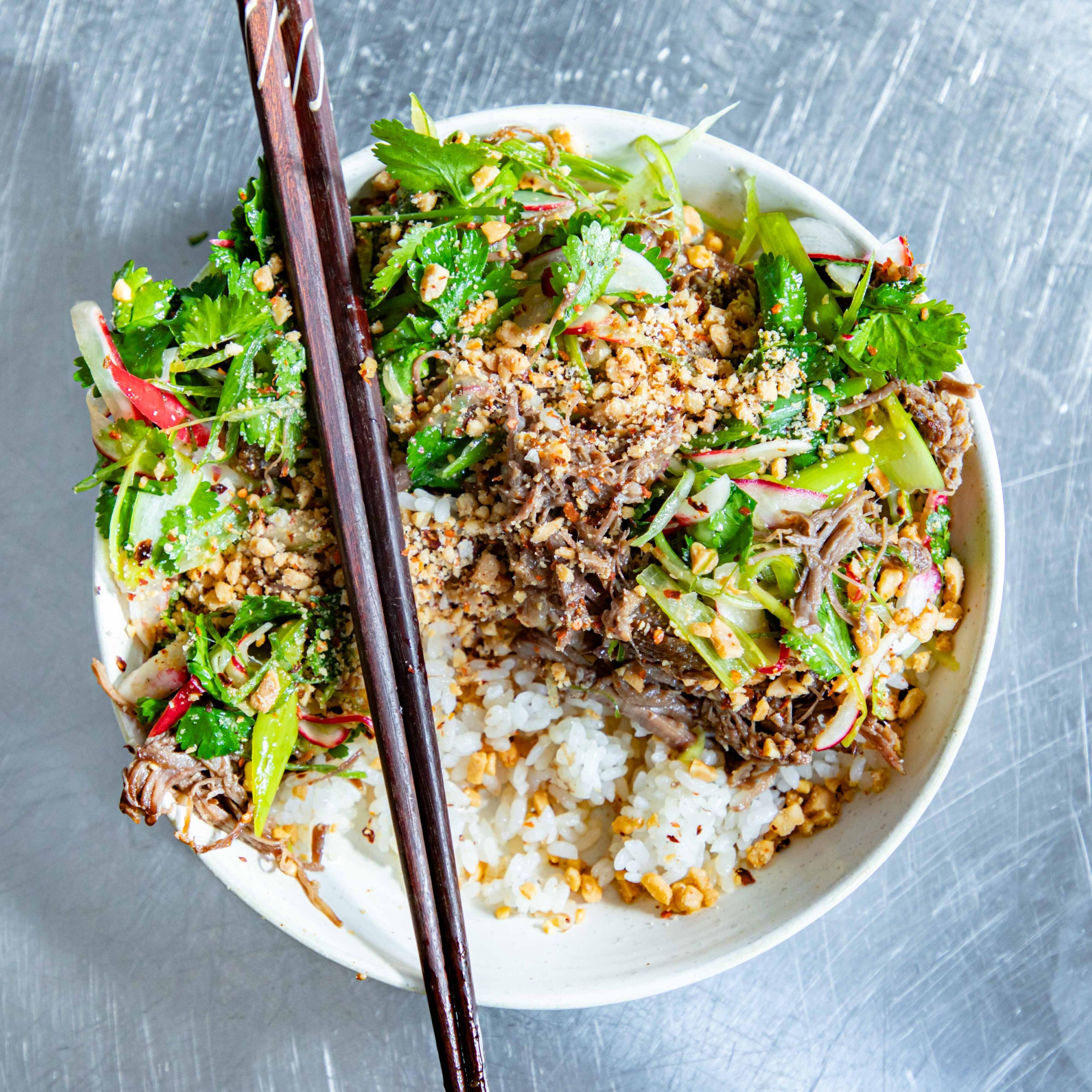 Sticky Short Ribs With Herb Peanut Rice