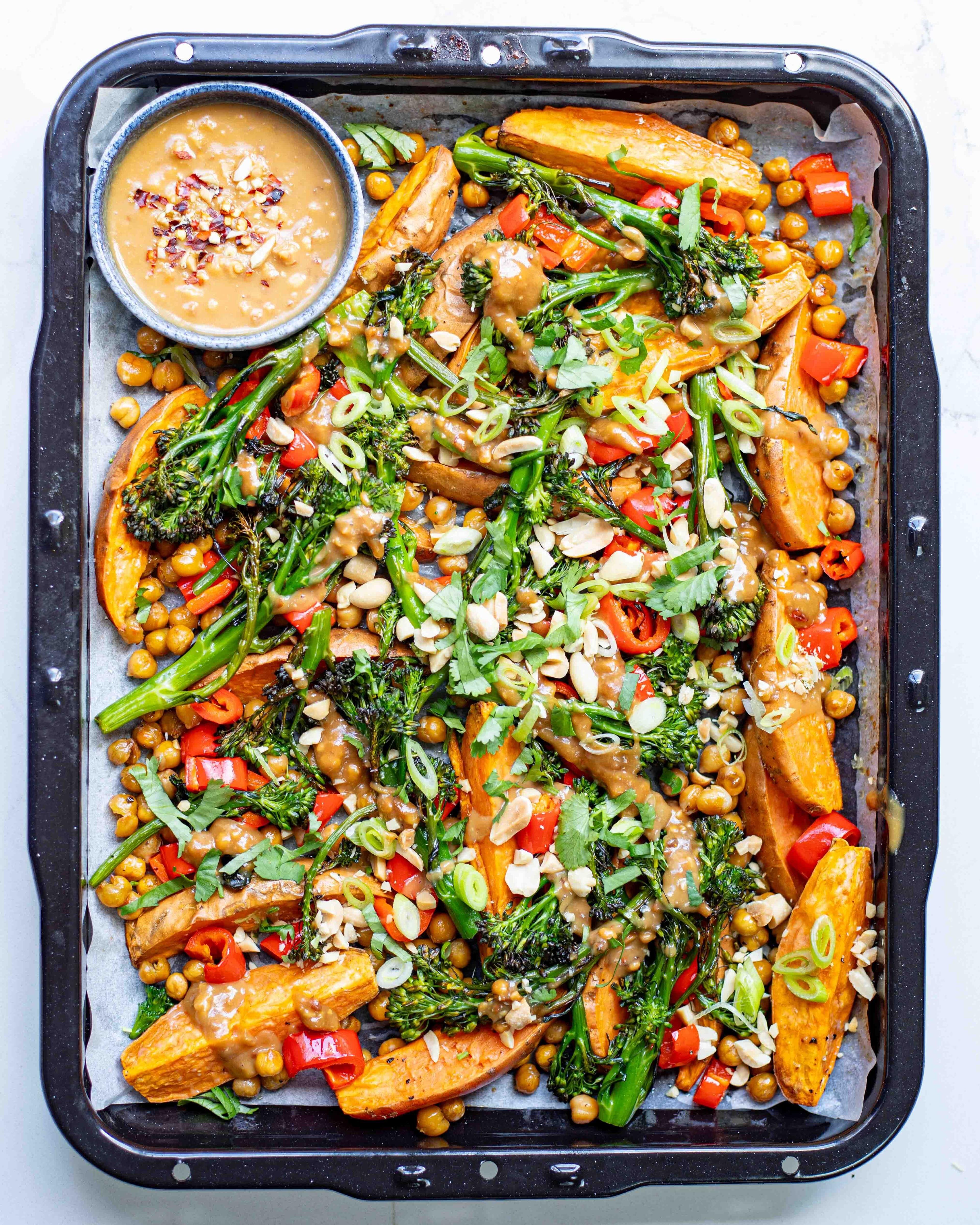 Sweet Potato Traybake With Satay Sauce