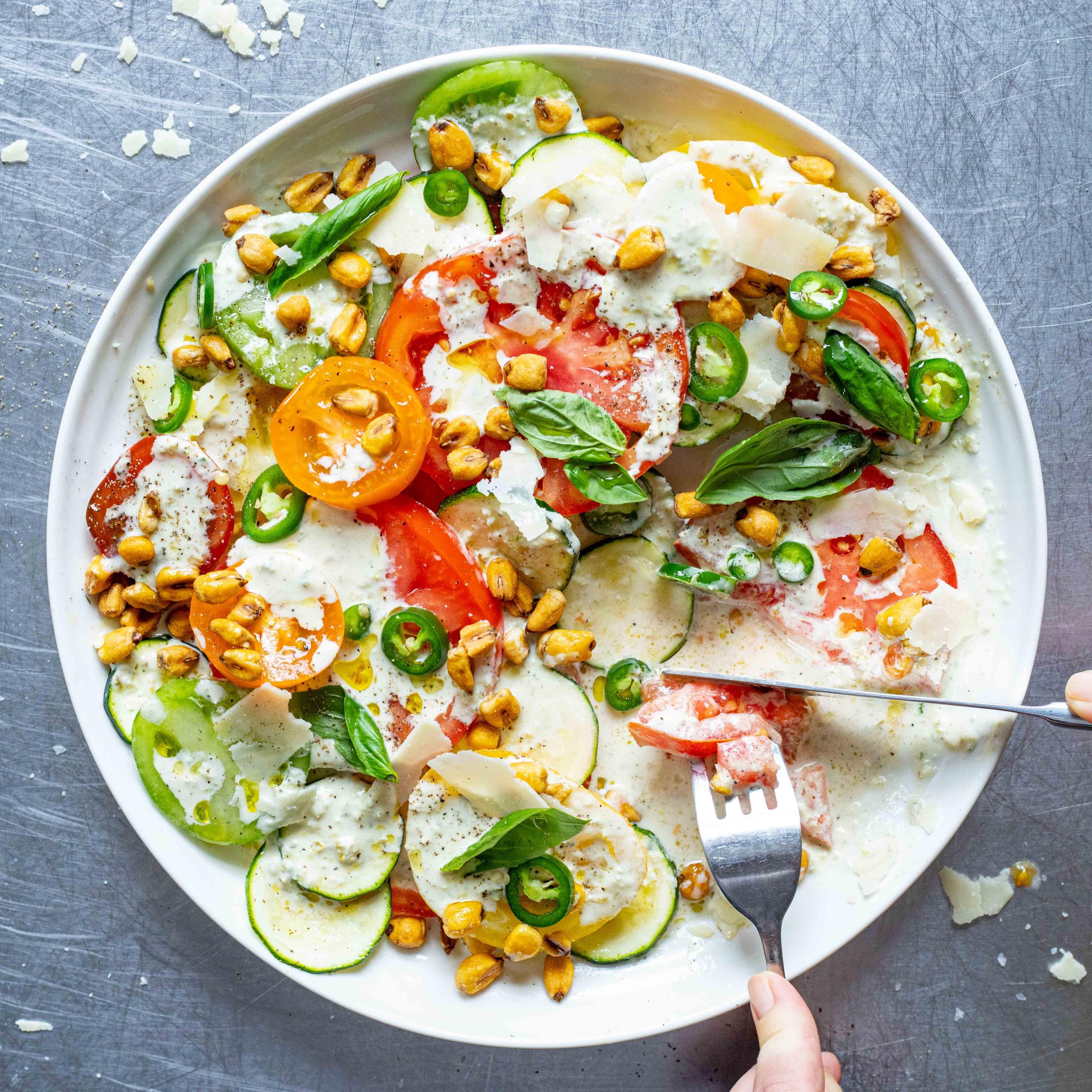 Tomato Salad With Jalapeño Caesar Dressing